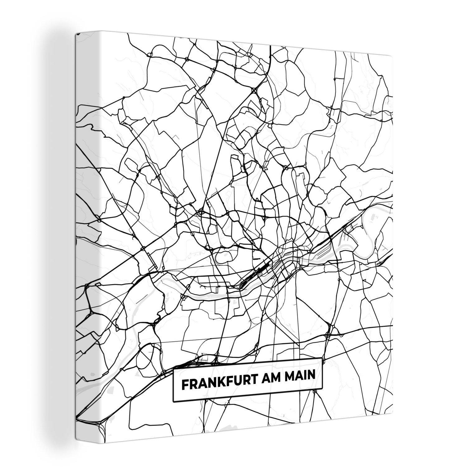 OneMillionCanvasses® Leinwandbild Karte - Frankfurt am Main - Stadtplan, (1 St), Leinwand Bilder für Wohnzimmer Schlafzimmer