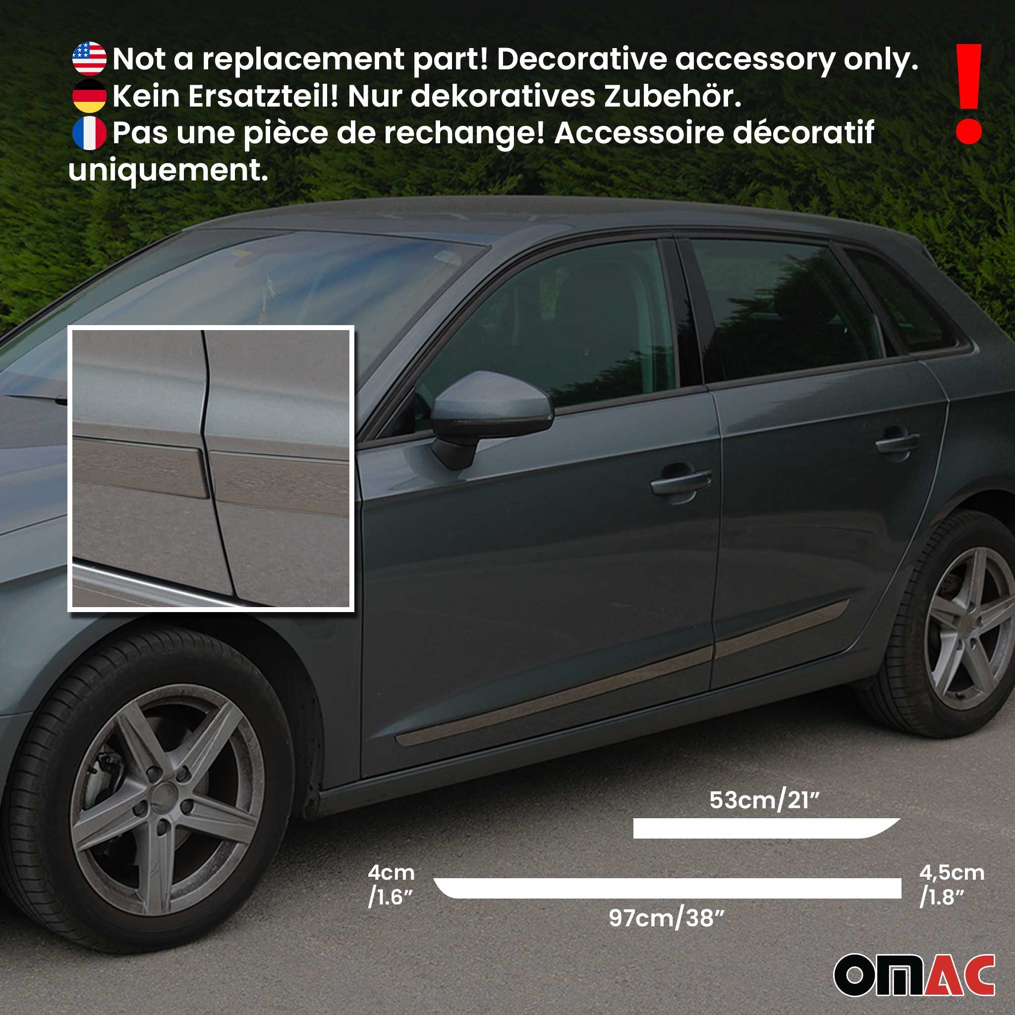 OMAC Zierleisten-Aufkleber Seitentürleiste Seitenschutzn Türschutz 4x Dark Chrom Edelstahl, Langlebig,Einfache Reinigung,Einfache Installation,Rostbeständig