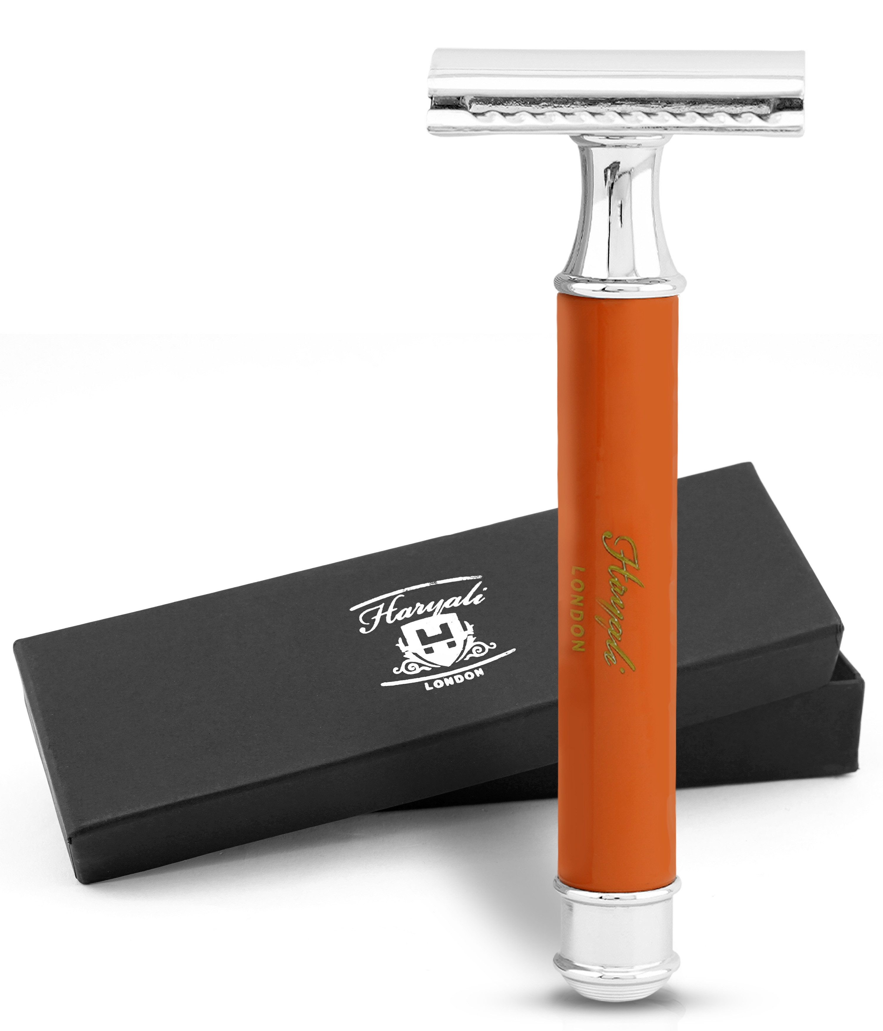 Nassrasierer De Rasierhobel für Damen und Herren, glatter Metallgriff, Orange