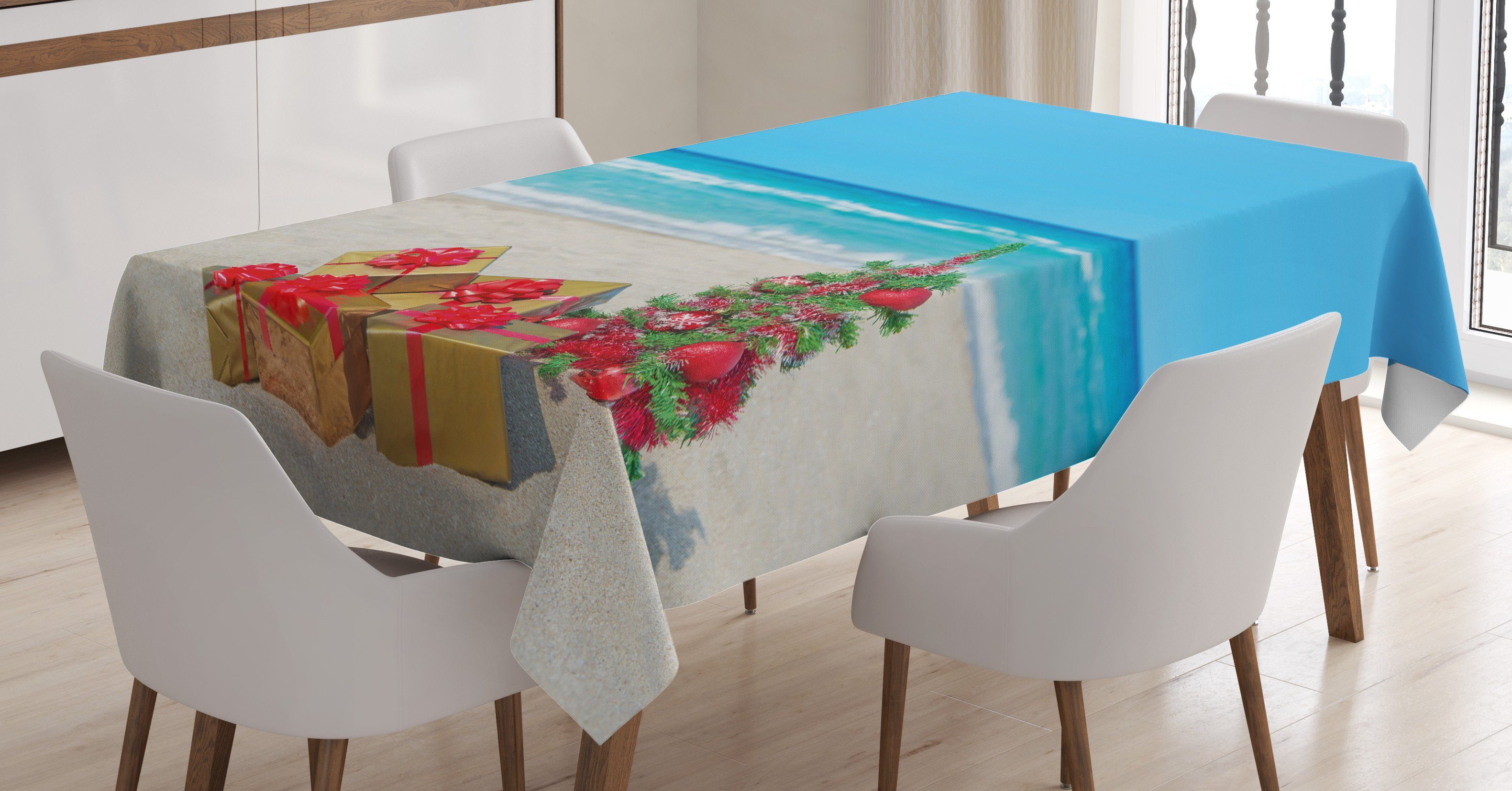 Abakuhaus Tischdecke Farbfest Waschbar Für den Außen Bereich geeignet Klare Farben, Weihnachten Strand Meer Sommer Ruhe