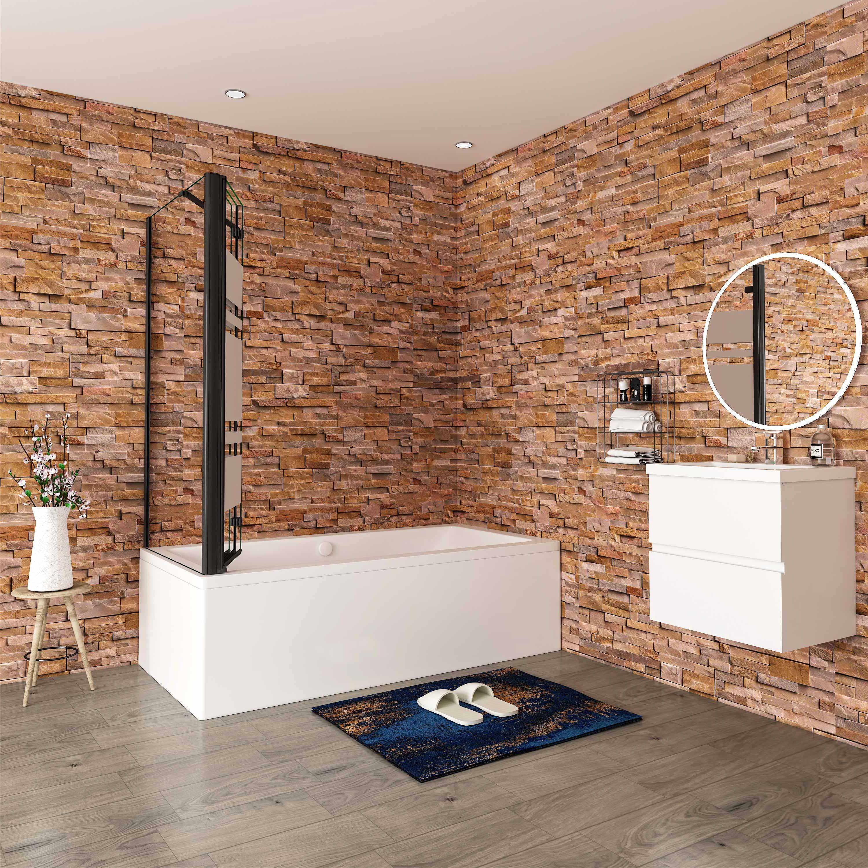 duschspa Badewannenaufsatz 140cm SchwarzFaltwand mit Seitenwand Duschabtrennung Badewannenaufsatz, Sicherheitsglas, (Set), Nano Glas – Bild 4 von 5