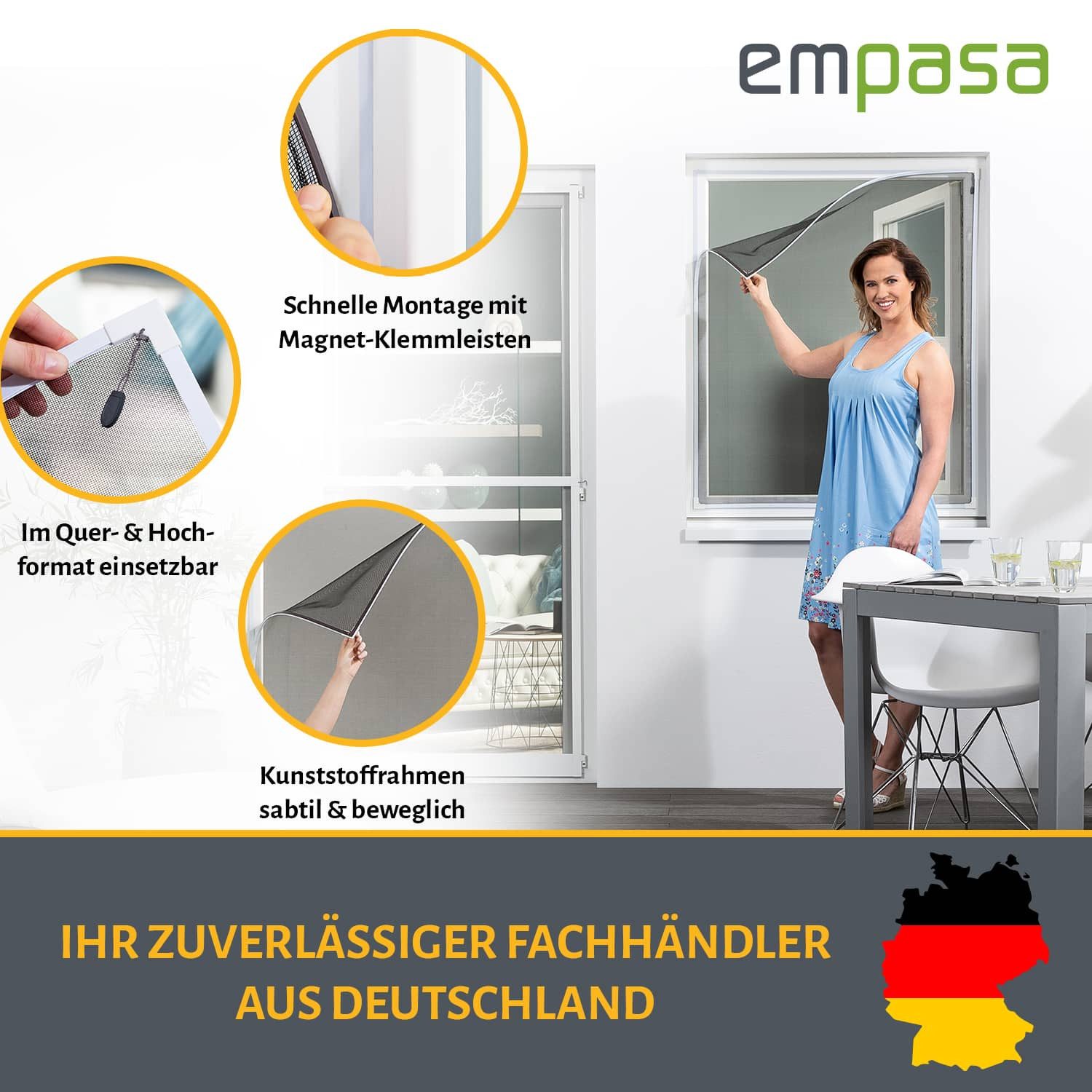 empasa Insektenschutz-Fensterrahmen "EASY", Fliegengitter Fenster zuschneidbar, schwarzes Filatec-Gewebe, weiß – Bild 3 von 5
