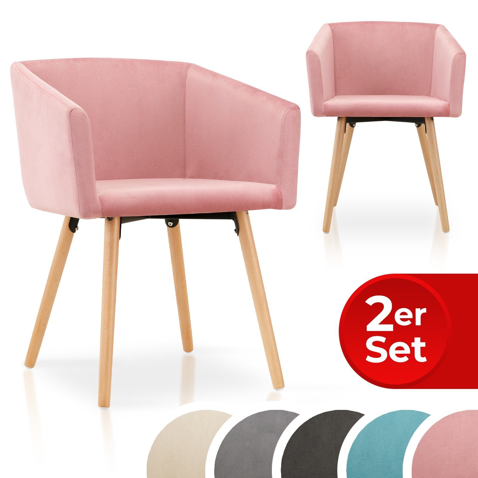 modern 6er, Holz 8er wohnzimmerstühle Armhelne, Hellgrau, mit aus VENDOMNIA Farben: holzbeine Set, Küchenstühle Esszimmerstuhl 4er, Polsterstuhl gespolsterte Beige), Esszimmerstühle (2er, Rosa, Dunkelgrau,