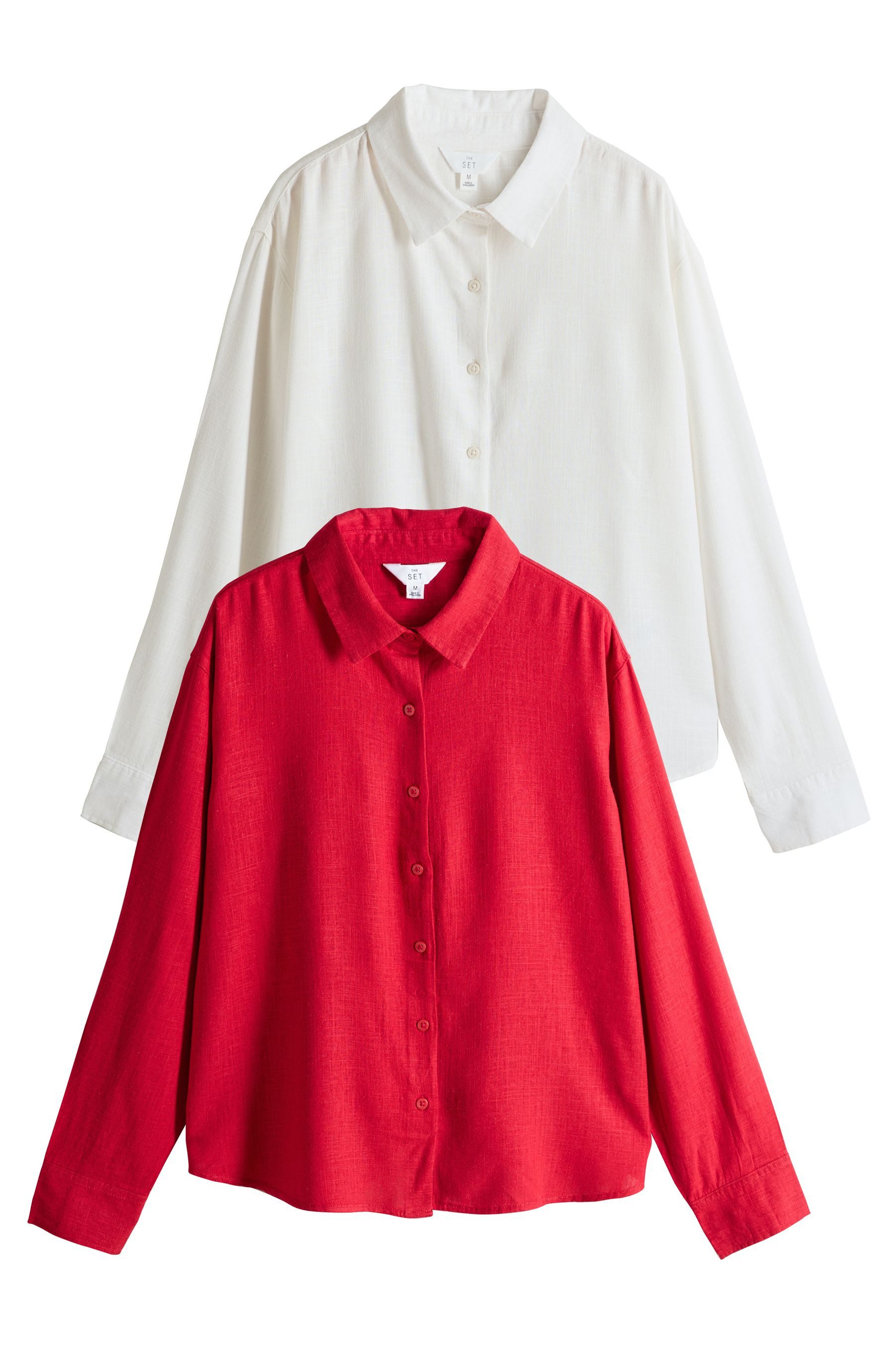 Langarmbluse The Set Langarmshirts mit Knöpfen, 2er-Pack