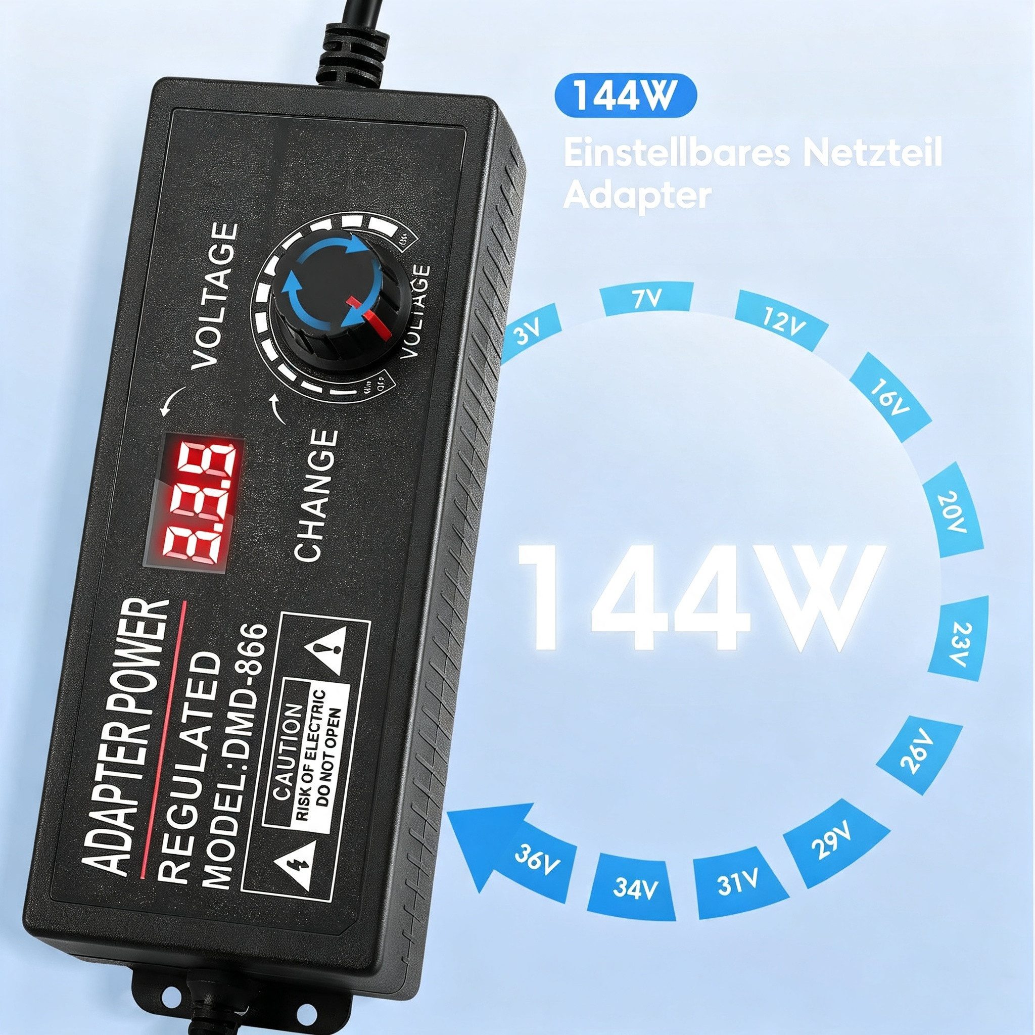 i@home 3-36V 4A 144W Einstellbares Netzteil Netzteil (Universal-Netzteiladapter 100V-240V AC auf DC 36 Volt)