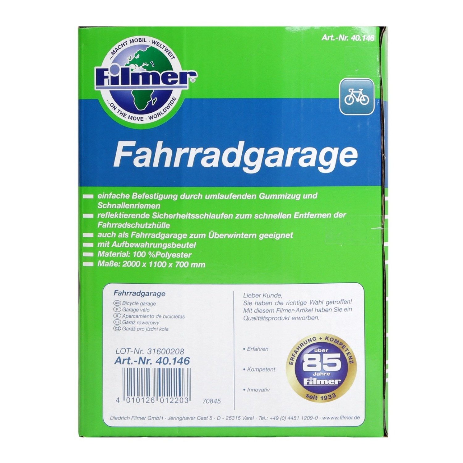 Diedrich Filmer GmbH Fahrradschutzhülle Premium Fahrradgarage Abdeckplane Bike Haube (Set), Fahrrad Schutz-Hülle Wasserdicht Wetterfest auch für E-Bike EBike