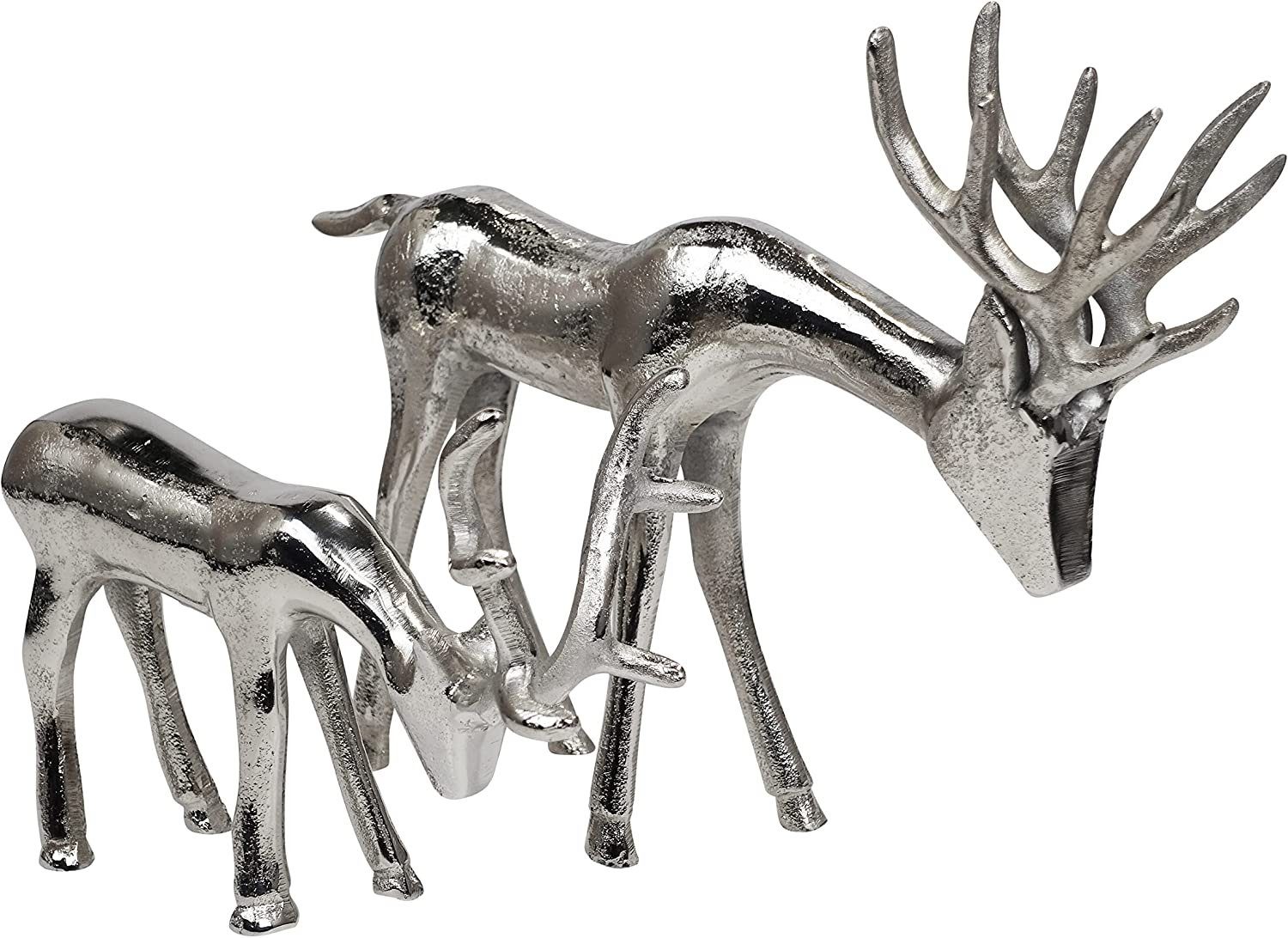 MichaelNoll Dekofigur Hirsch 2er Set - Stehend - Rentier Aluminium Silber Statue Dekofigur