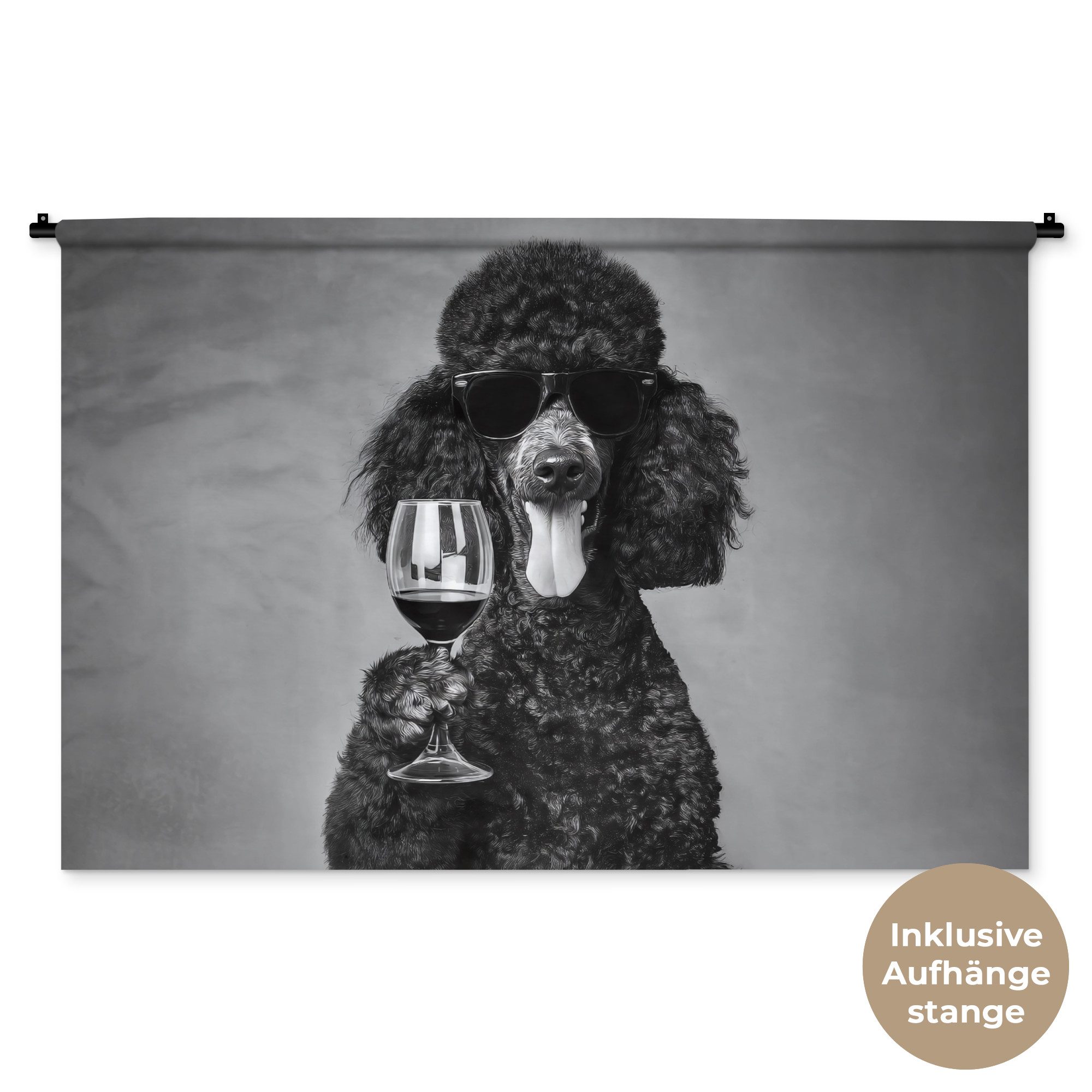 MuchoWow Wandteppich Hund - Locken - Sonnenbrille - Wein, Rechteckig, Höhe: 3 mm, Wandtuch, Wanddekoobjekt, 120x80 cm