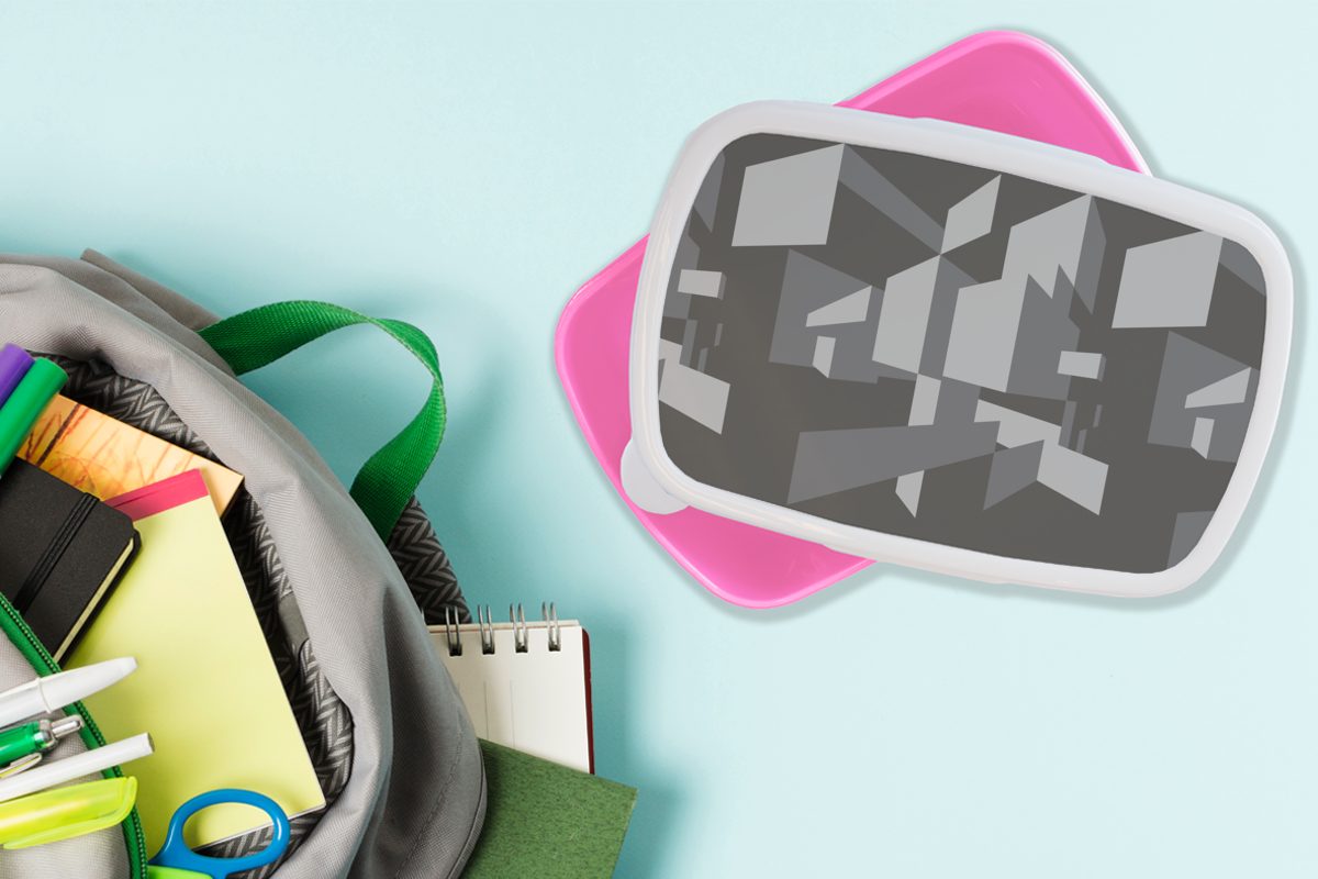 Kunststoff, Schwarz Mädchen, Muster - Lunchbox 3D MuchoWow für und Kunststoff Snackbox, (2-tlg), Brotdose Weiß, Kinder, Erwachsene, - Brotbox rosa