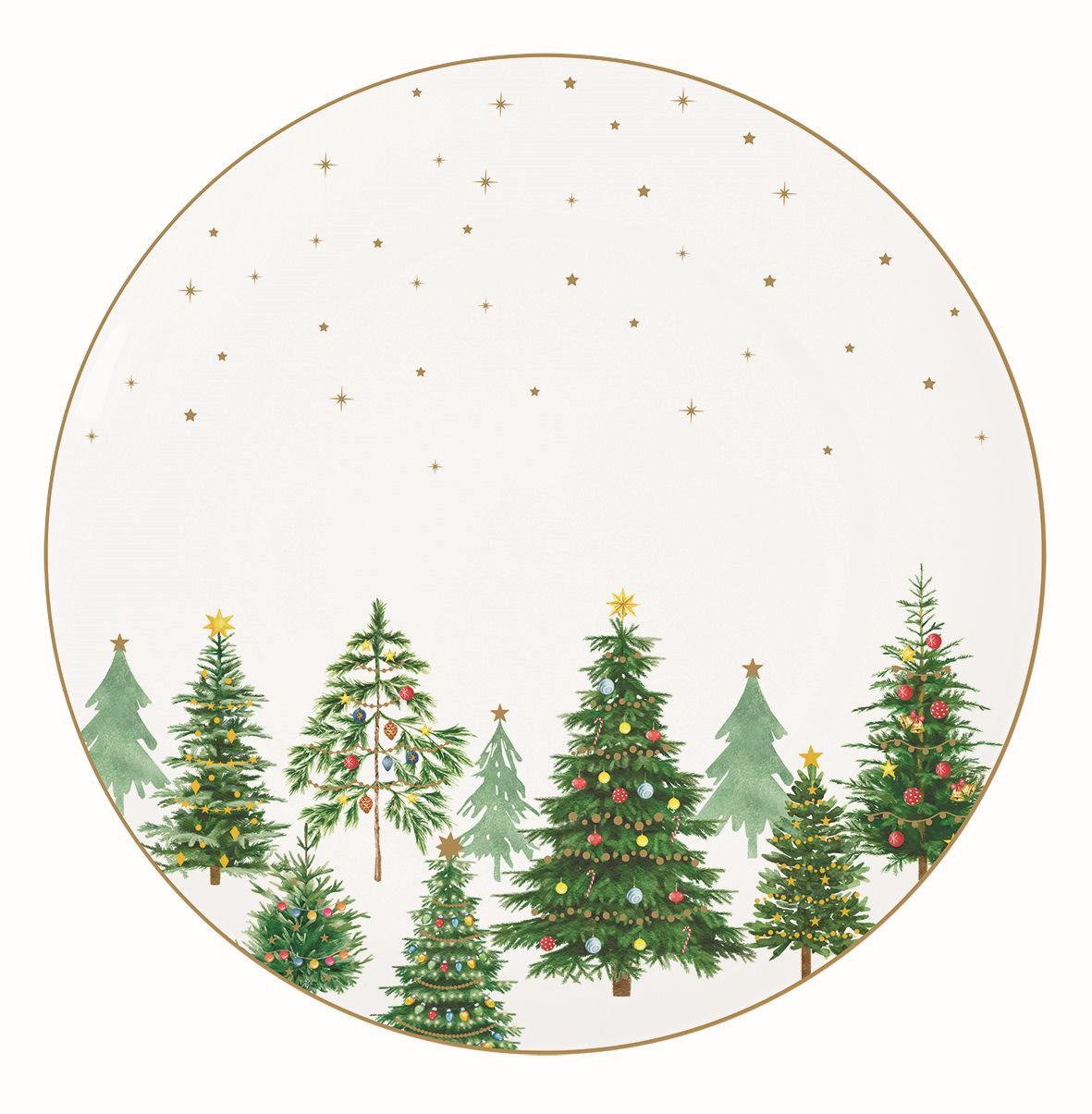 EasyLife Speiseteller Festive Trees, Handwäsche Empfohlen, Weiß, Motiv: Tannebäume