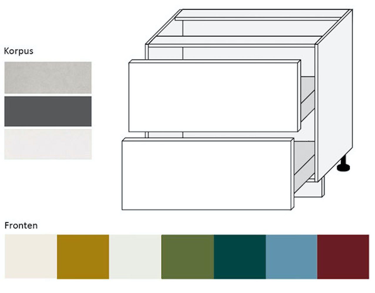 mit 2 3004 RAL 90cm Front- wählbar purpurrot Rimini und Schubladen (Vollauszug) (Rimini) Feldmann-Wohnen Unterschrank Korpusfarbe matt