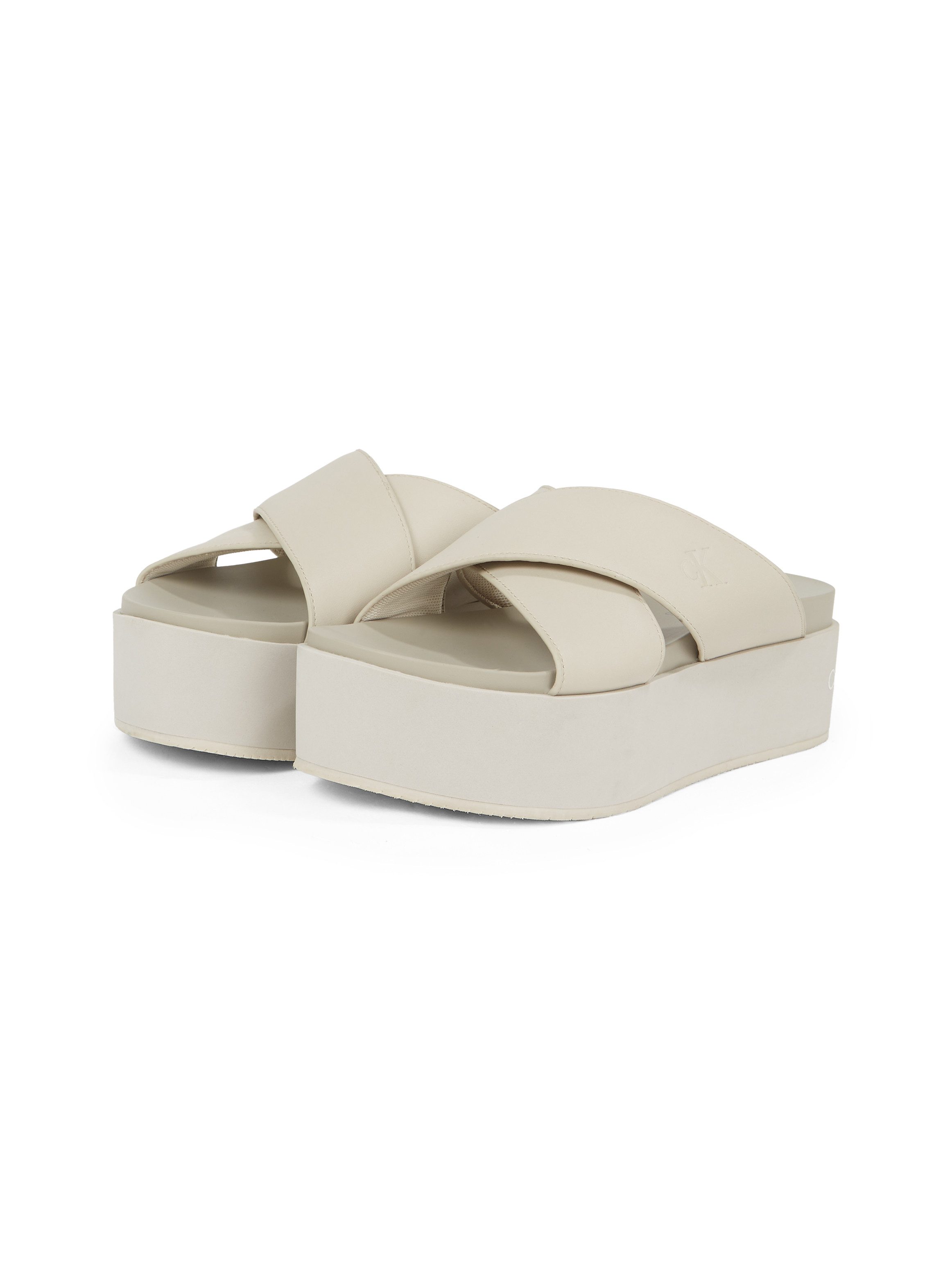 Calvin Klein Jeans FLATFORM CROSS MG UC Pantolette, Plateau, Sommerschuh, Schlappen mit Kreuzbandage