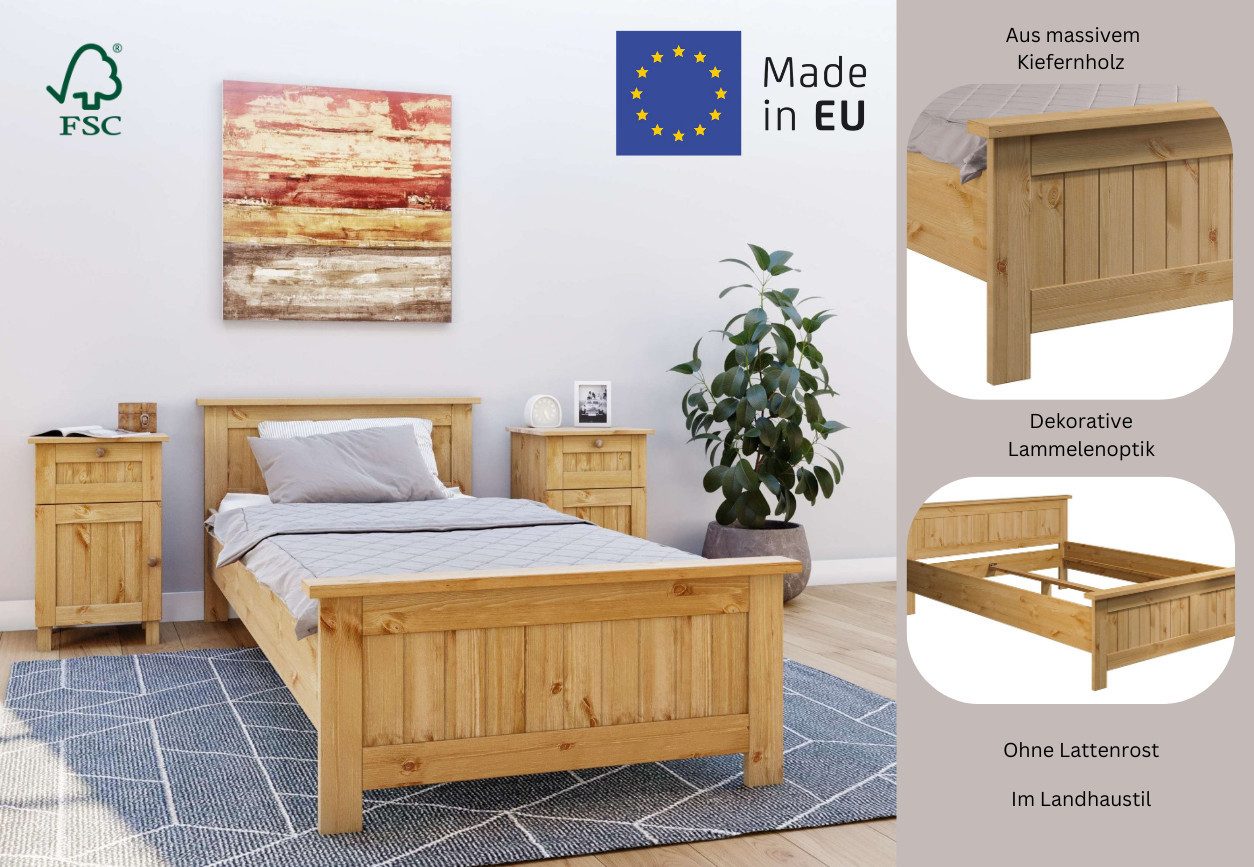 OTTO home Massivholzbett Juventus, Bett, Massivholzbett, Holzbett, Bettrahmen (Breite/Belastbarkeit 140cm/180 KG), Breite 90 cm, aus massiver Kiefer, FSC®-zertifiziert