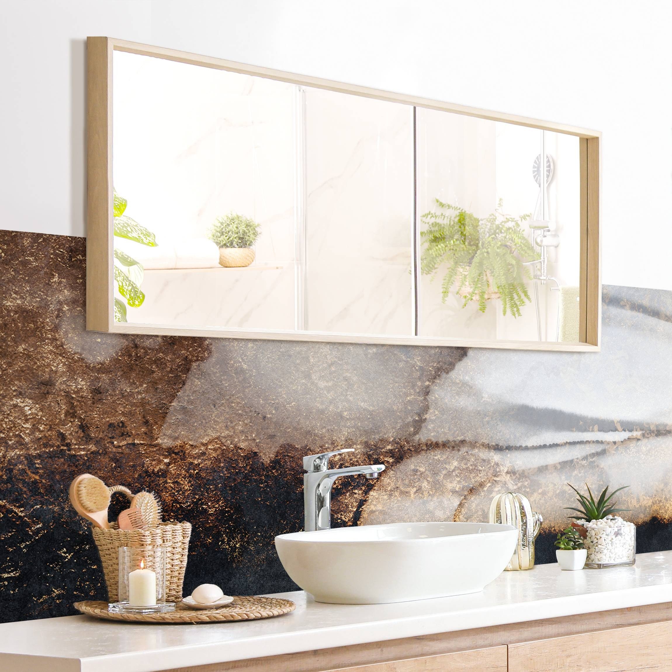 Bilderdepot24 Badrückwand schwarz fugenlose Wandverkleidung Bad Abstrakt, (Hartfolie matt » Selbstklebend SMART 0,35 mm), wasserfestes Wandpaneel Goldener Marmor gemalt