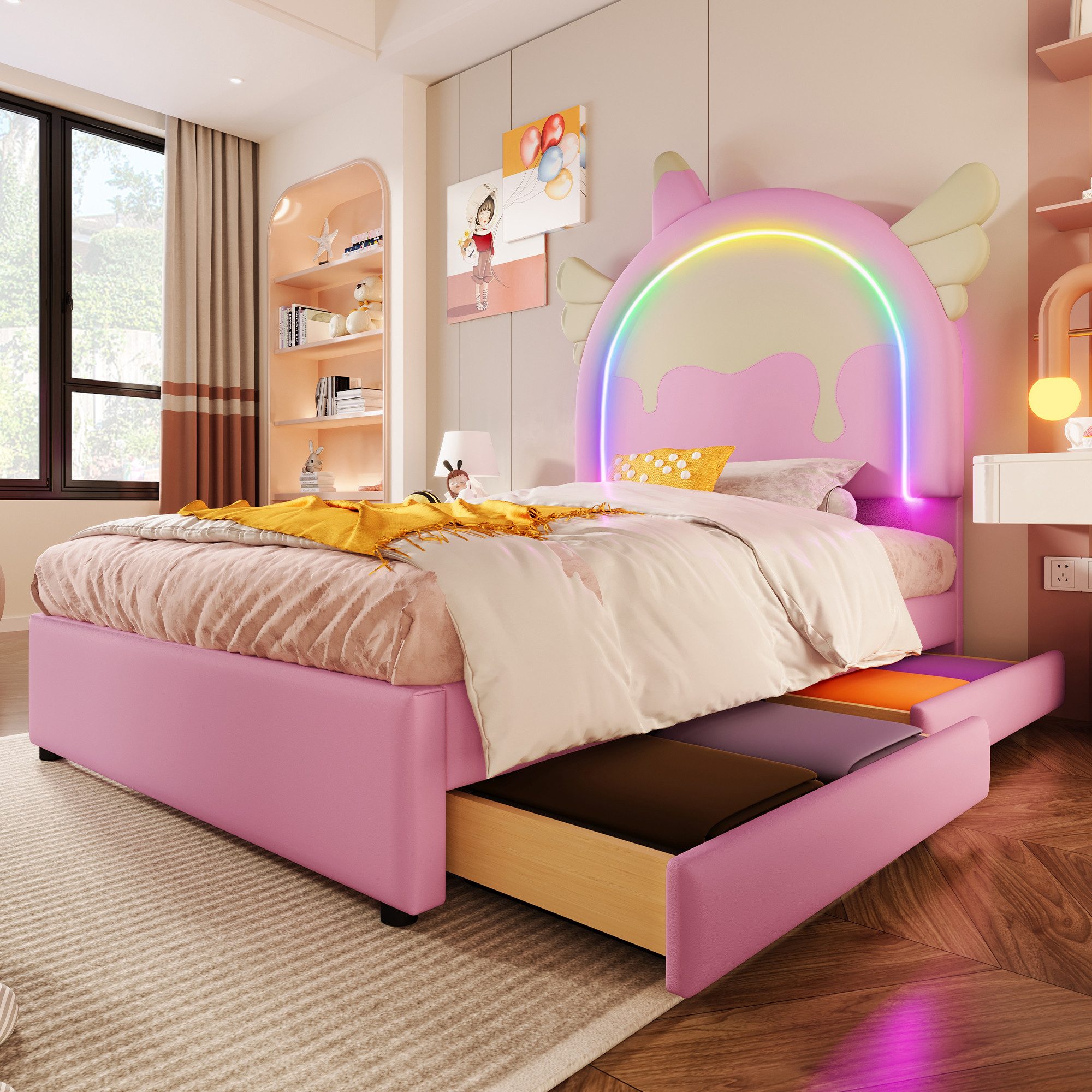 OKWISH Kinderbett Stauraumbett, Einhornform,Funktionsbett,kunstleder (Polst günstig online kaufen