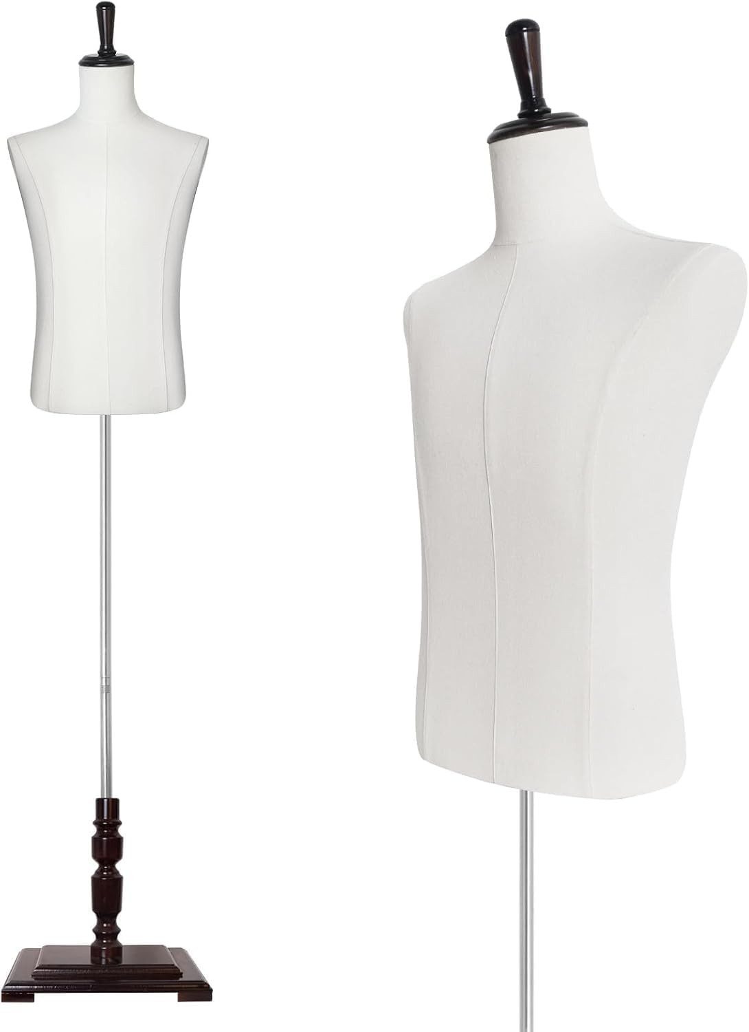 SHAREWIN Schneiderpuppe Herren-Torso mit höhenverstellbarem Holzständer, 61–78 Zoll, Nadelgeeigneter Leinenbezug, Standardmaße für Herrenbekleidung
