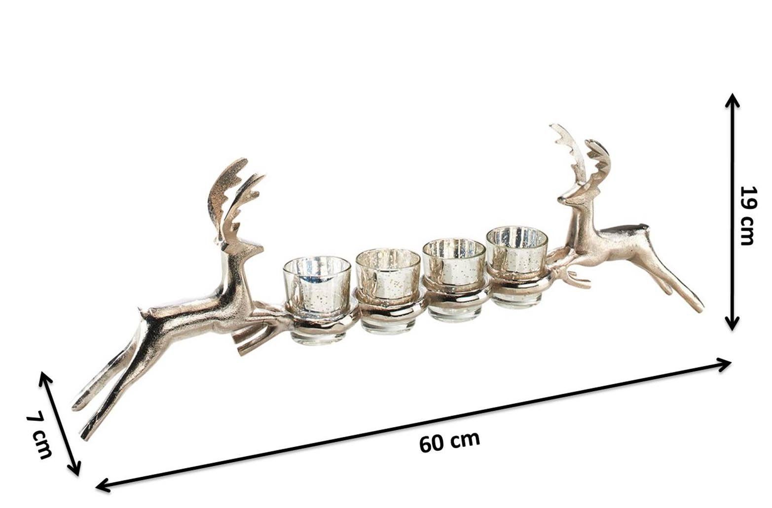 Kobolo Kerzenhalter Teelichthalter RENTIERE Metall für 4 Teelichter, Weihnachtsdeko (1 Stück)