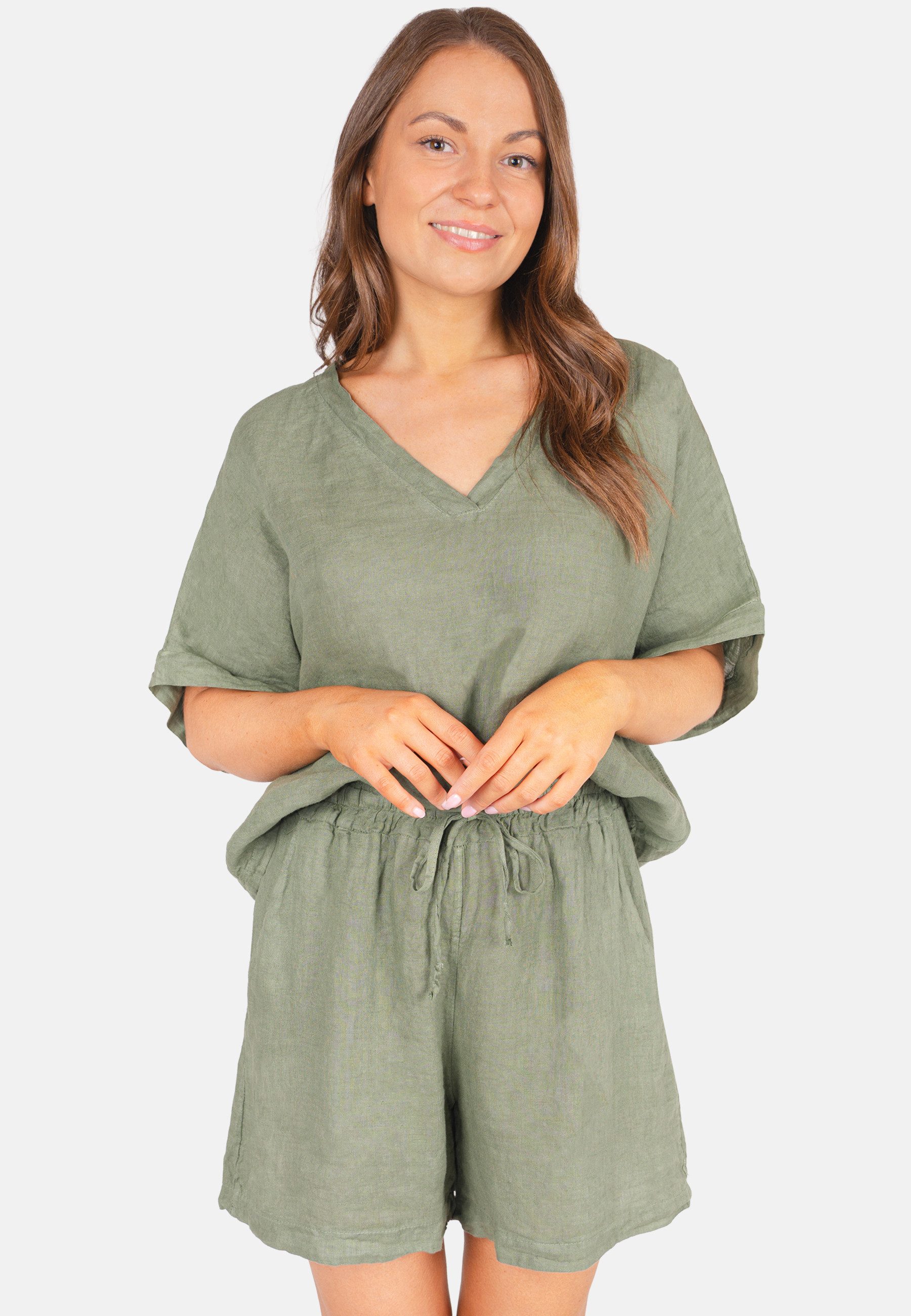 Seasons of April Leinenhose BEATRICE LINO (1-tlg) Leinen Shorts Damen Kurz Sommer Bindeband Kurze Leinenhose Beatrice