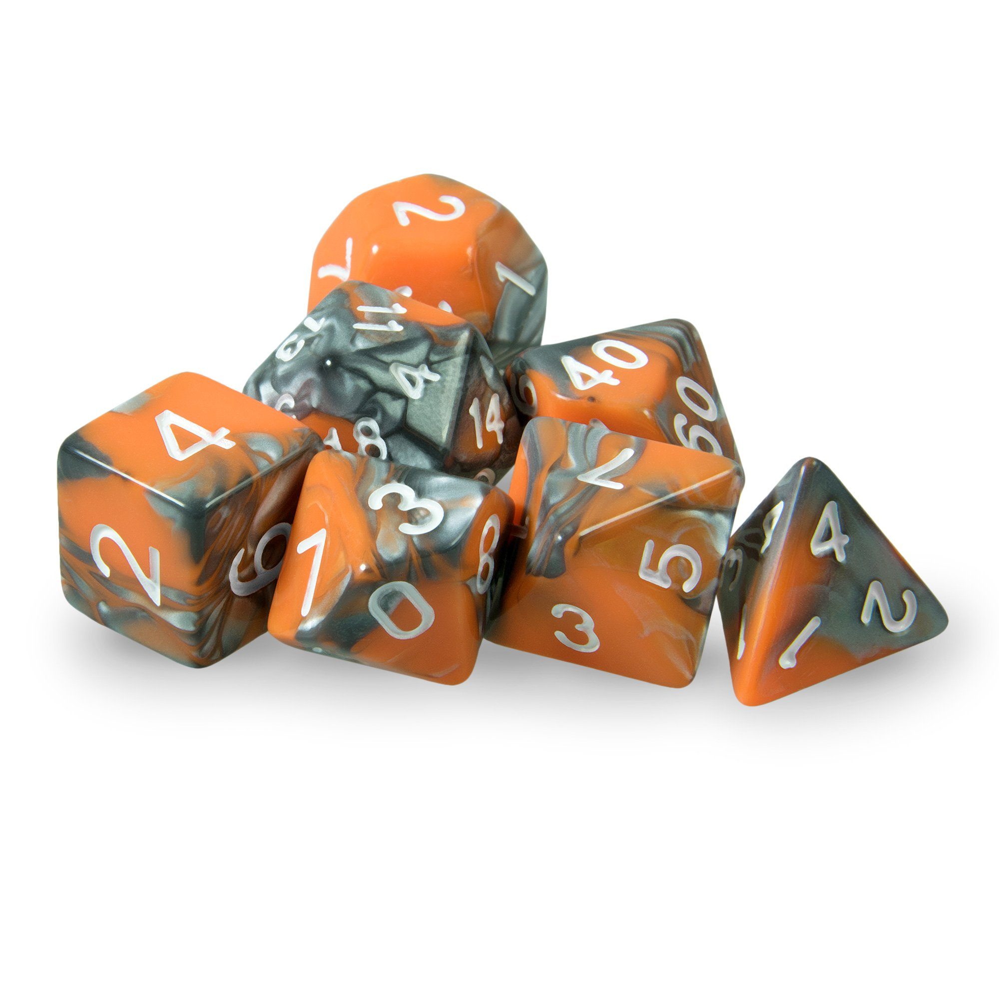 SHIBBY Spielesammlung, 7 polyedrische DND Würfel in dichromatisch - mit Beutel Orange