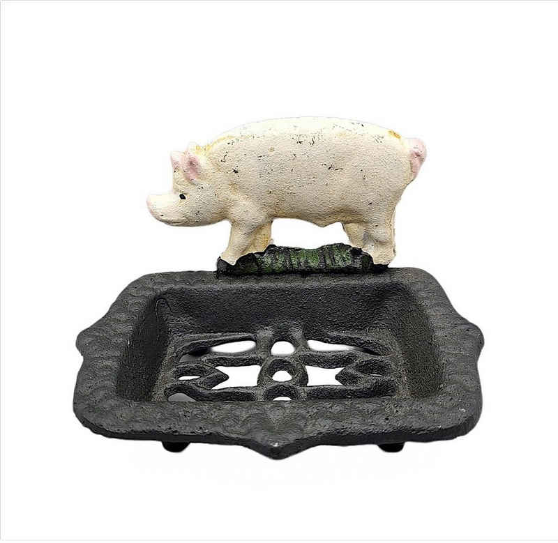 Linoows Seifenschale Seifenhalter Schwein, nostalgischer Seifenteller, Breite: 14 cm, bemalt, 1, Retro Seifenschale aus Gusseisen