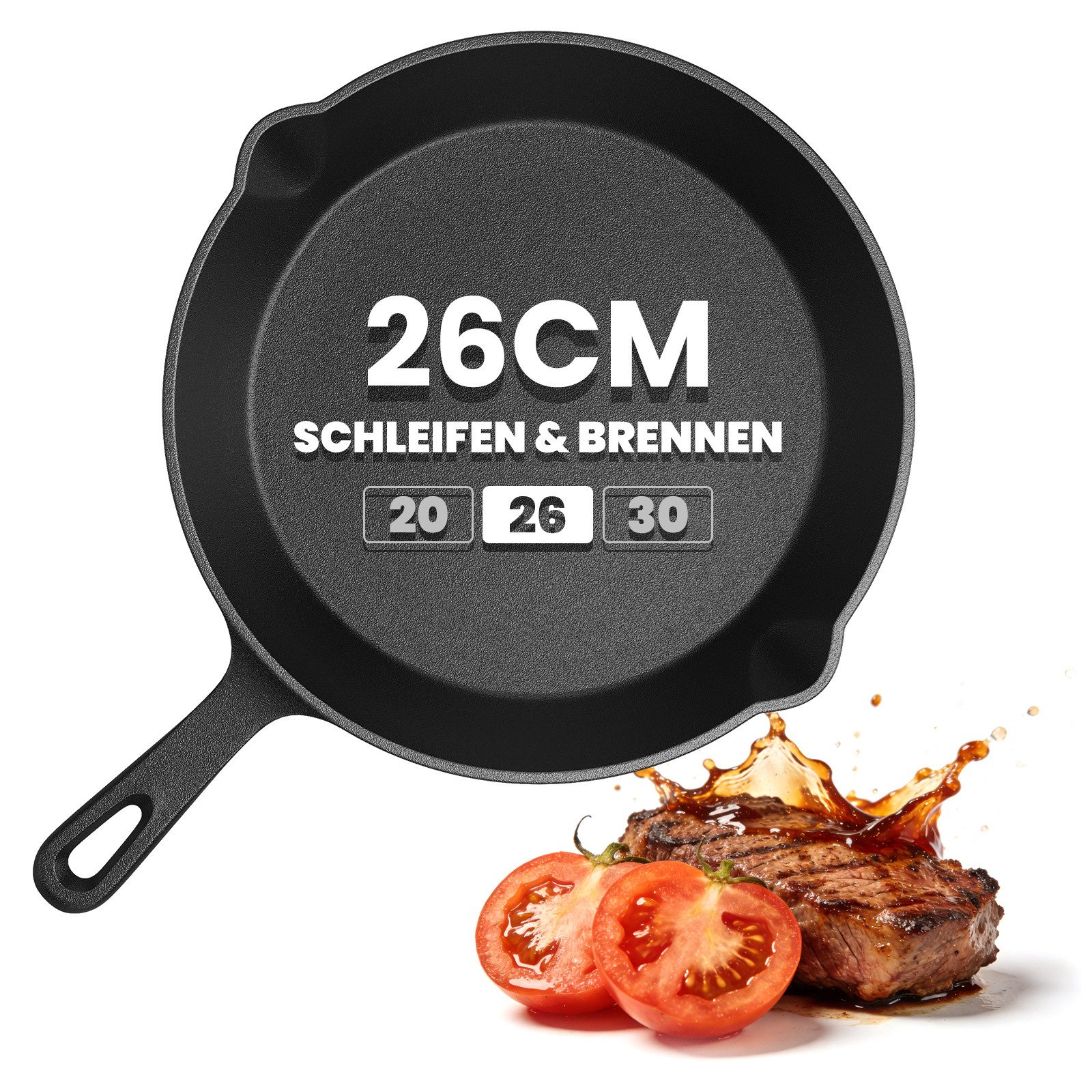 HOMELUX Bratpfanne Gusseisenpfanne 16/20/26/30cm Pfanne Gusseisen Induktion Antihaft, Gusseisen (1-tlg), Alle Herdarten Ofen & Grill geeignet, Voreingebrannt