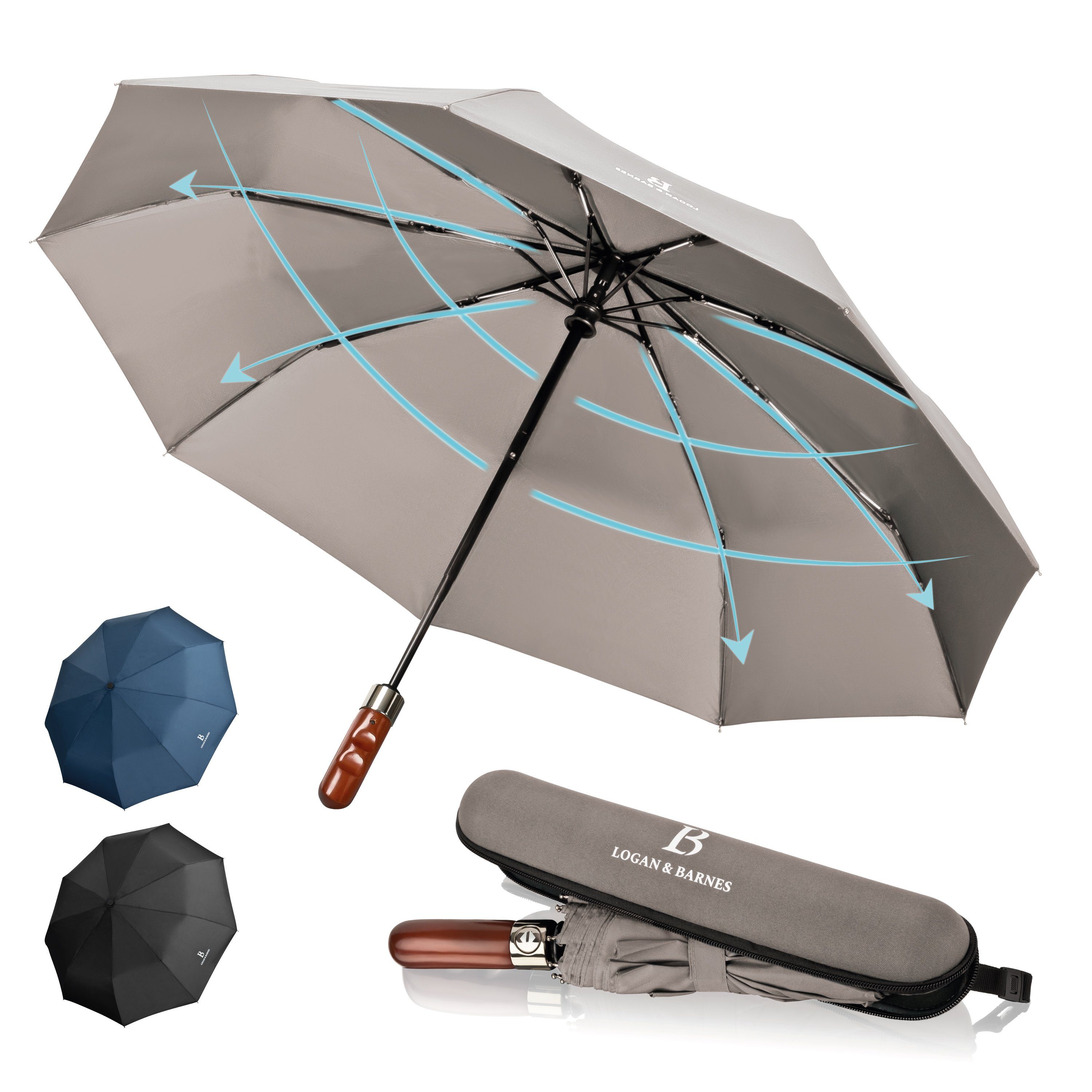 Logan & Barnes Taschenregenschirm Dublin, Sturmfest bis 140 km/h