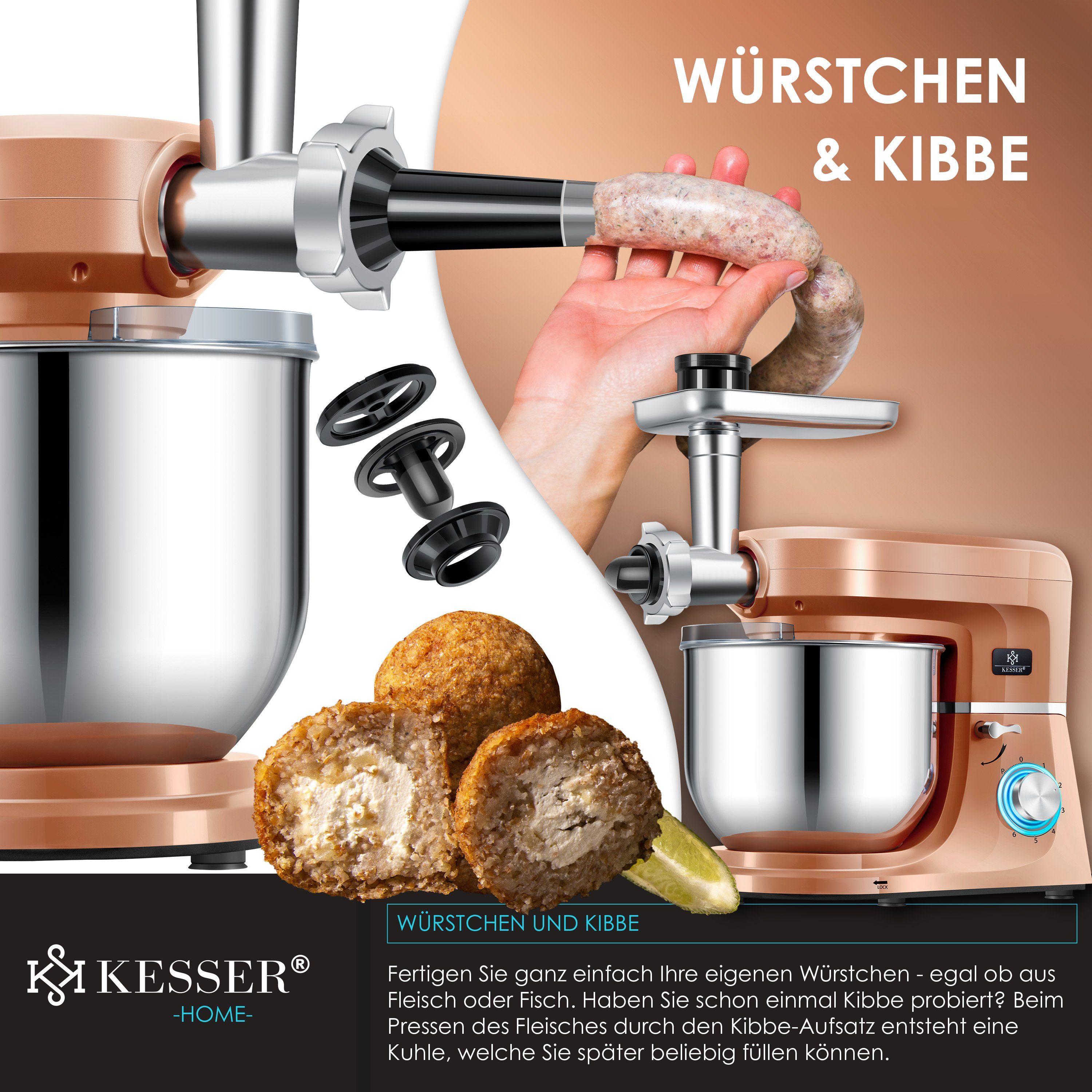 Universal Küchenmaschine Küchenmaschine, kupfer KESSER 3000 mit Fleischwolf K-KM