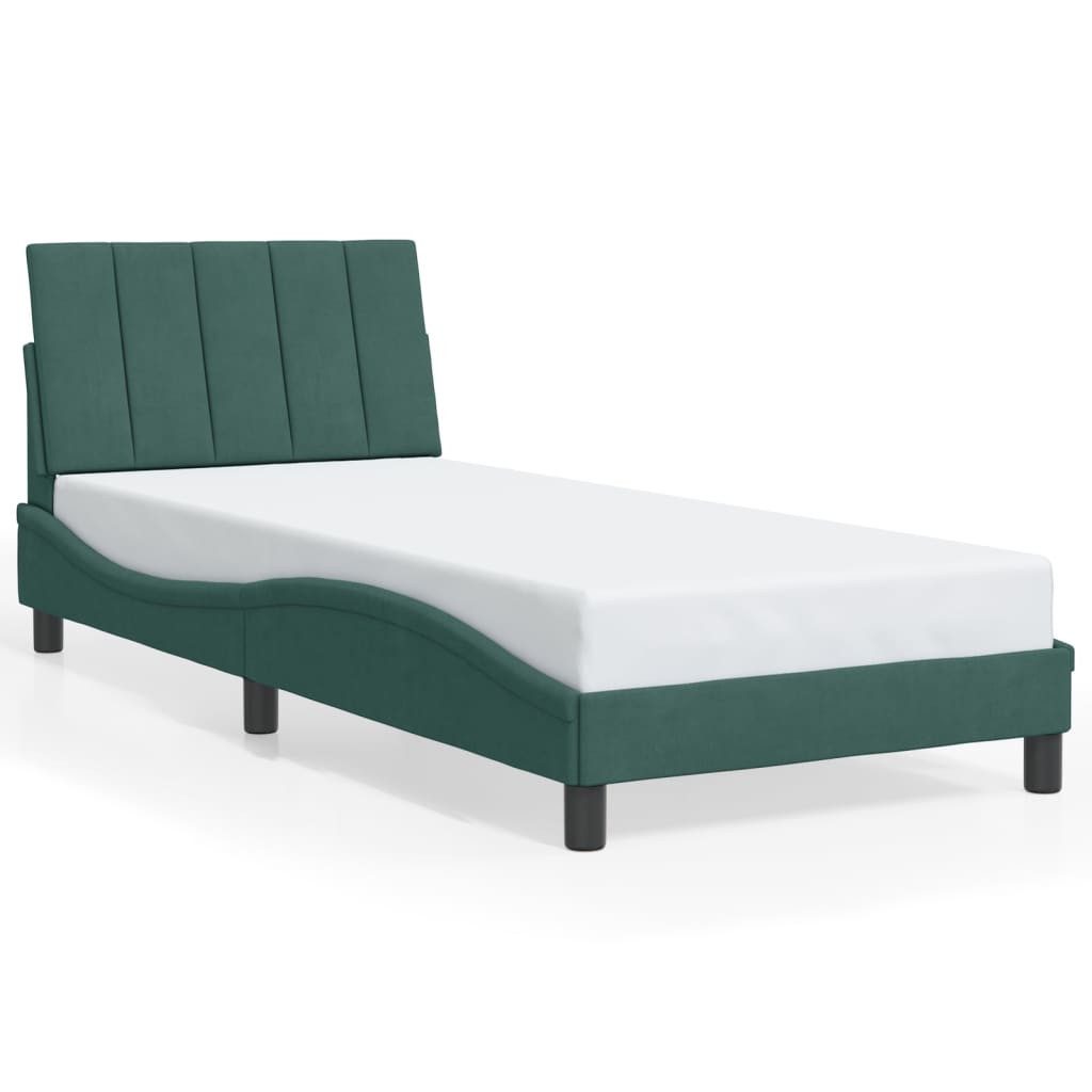 vidaXL Bettgestell, Bettrahmen mit Kopfteil Dunkelgrün 90x200 cm Samt