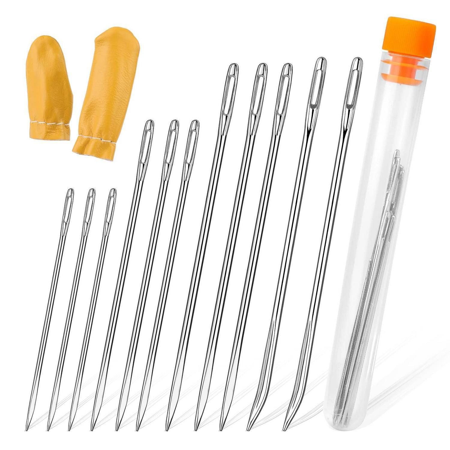 LuxusKollektion Nähnadeln Handnähnadel-Set 14tlg Leder Reparatur mit Fingersc., 14 St.