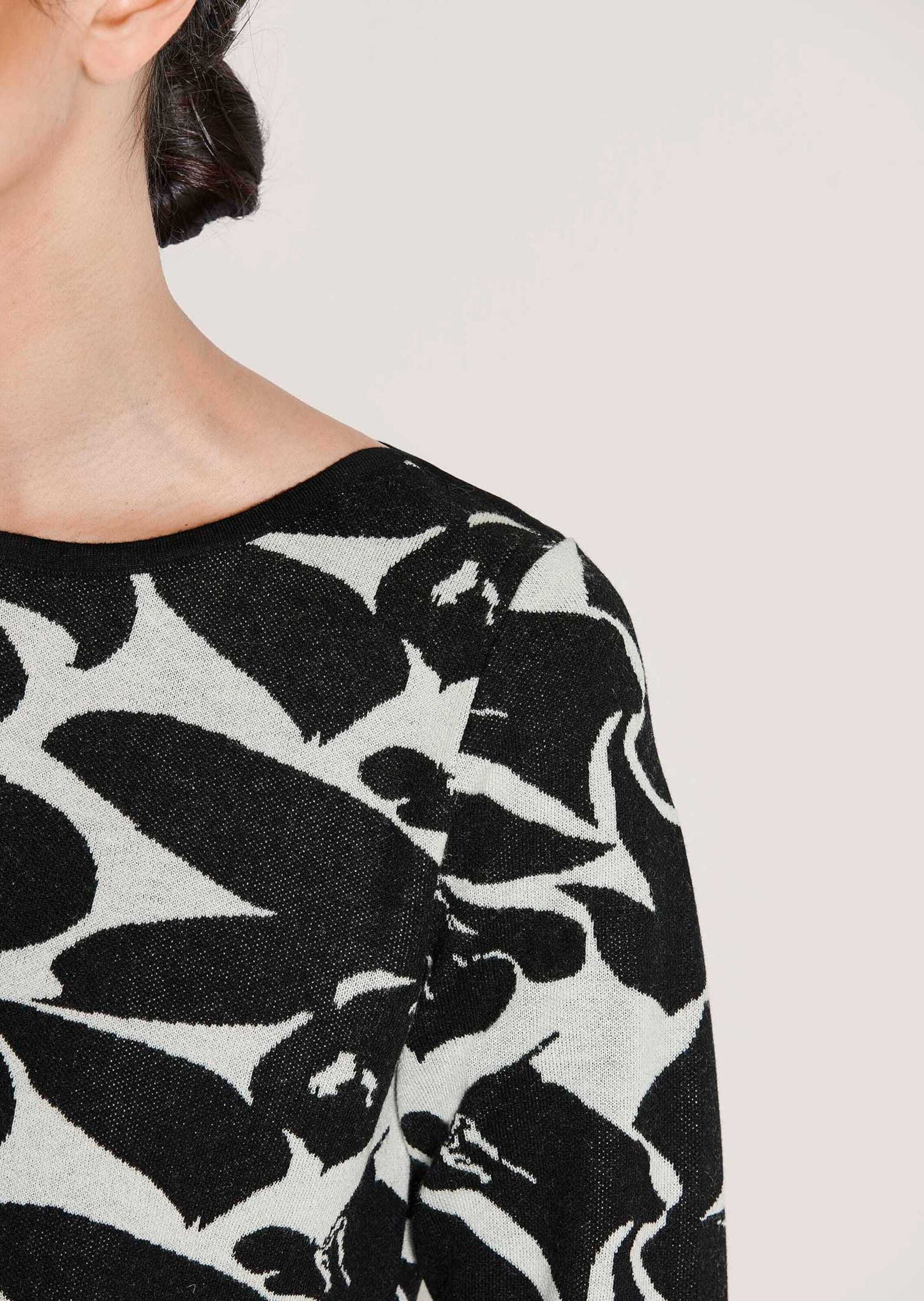 MADELEINE Strickpullover Jacquardpullover mit grafischem Muster Wollpullover mit U-Boot-Ausschnitt und 3/4-Arm