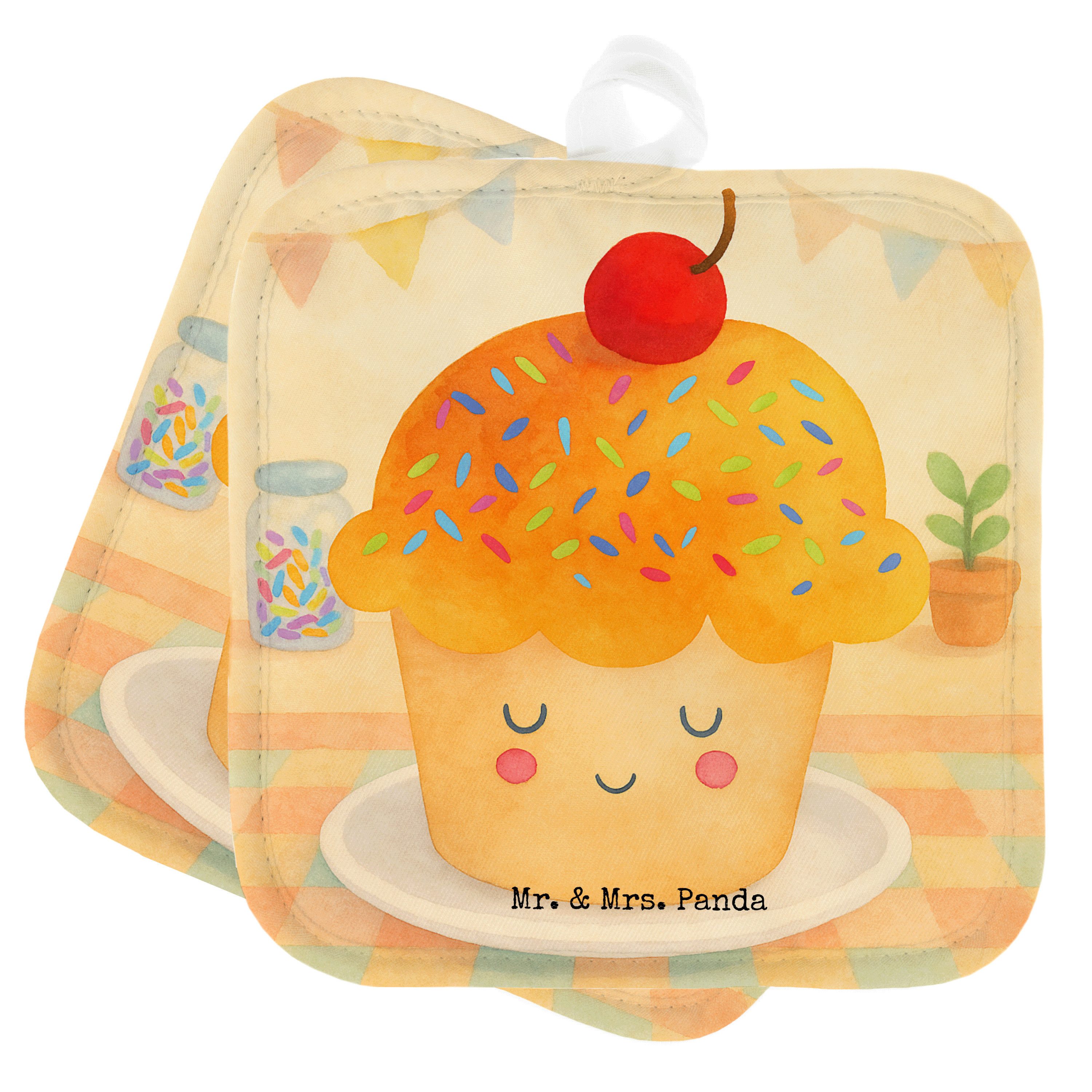 Mr. & Mrs. Panda Topflappen Cupcake Design, Topfuntersetzer, Weiß, Wunder, Topflappen, Muffin, Ko, (Packung), 2er Set Topflappen Topflappenset Wunder