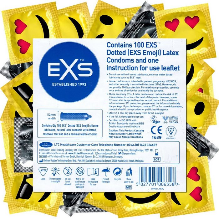 EXS Kondome Emoji - Kondome mit Motiv Packung mit 100 St. freche Kondome mit Noppen für noch mehr Spaß