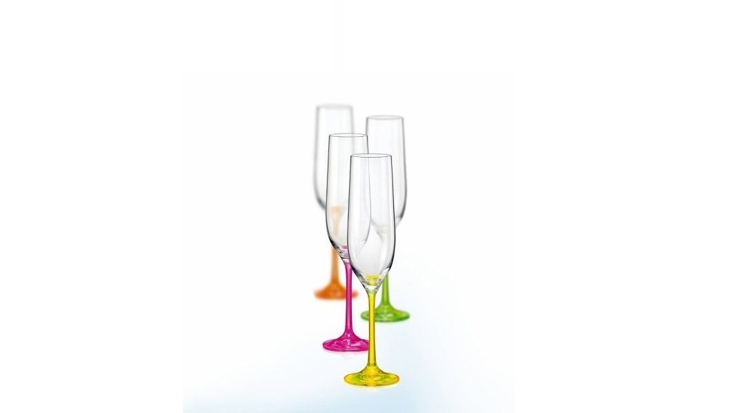 Crystalex Sektglas Neon 190 ml 4er Set, Kristallglas, vier verschiedene Neon Farben