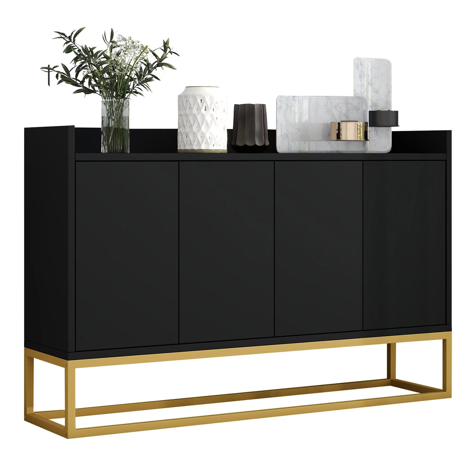 Rutaqian Anrichte Modernes Sideboard, Küchenschrank, 120×30×80cm,verstellbaren Regalen, (1×Sideboard, 1 St., mit 5 Fächern, 4-Türen), mit 4 Türen, Metall Sockel, Einfach Stil, für Esszimmer, Wohnzimmer