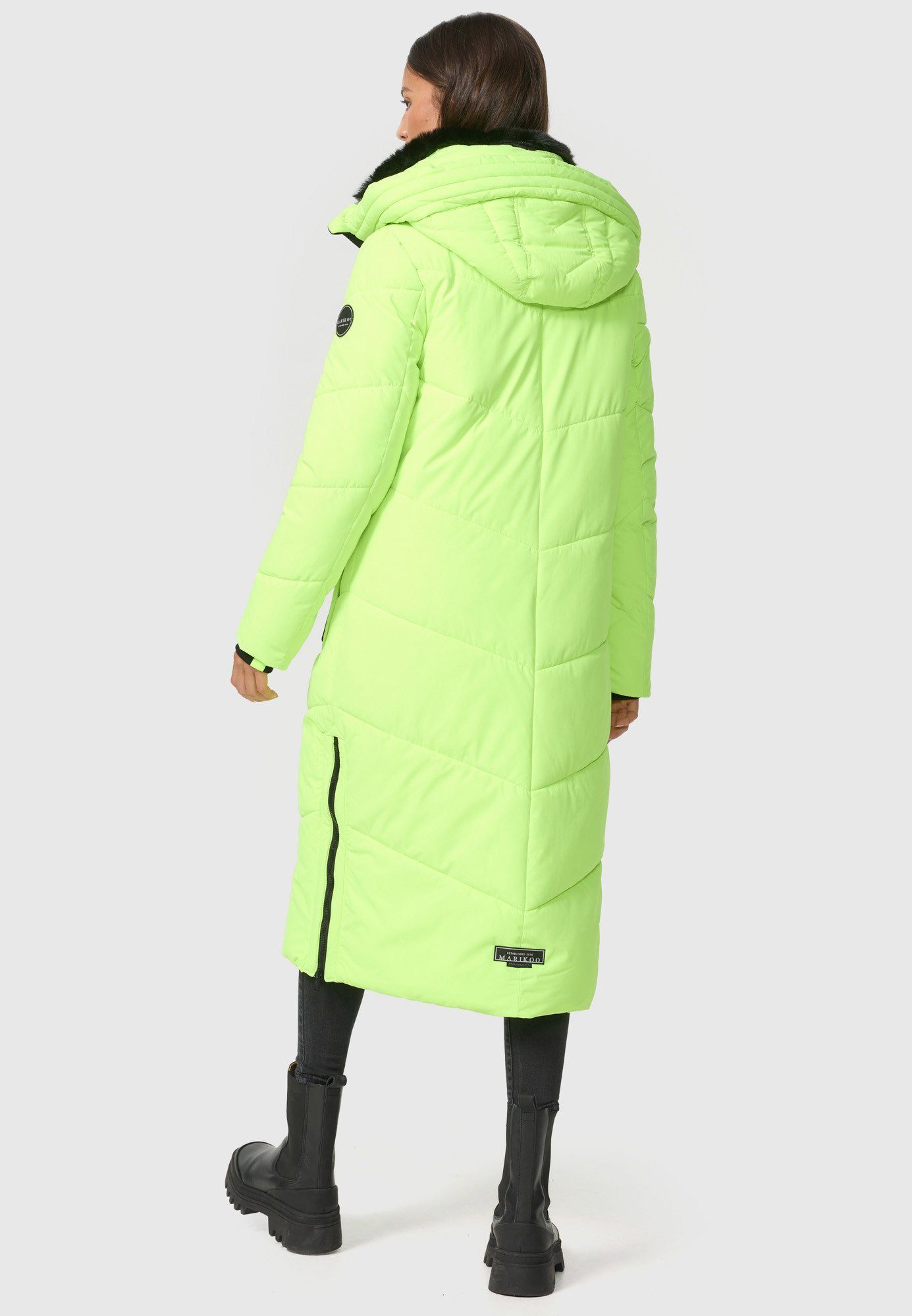 Marikoo Winterjacke XVI Nadaree Green Neon Stepp Mantel mit großer Kapuze