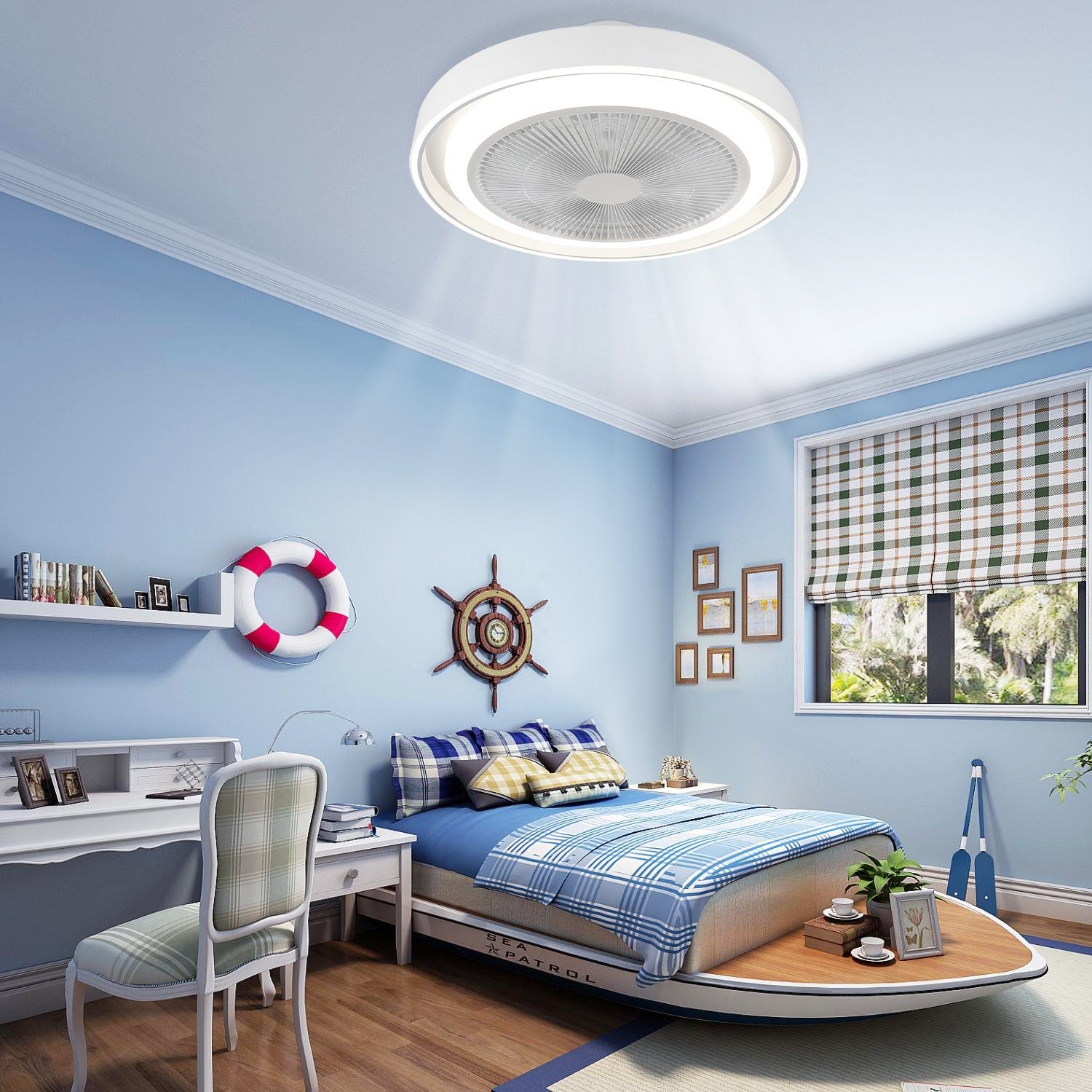 ZMH Deckenventilator Leise Modern Deckenlampe Blau günstig online kaufen