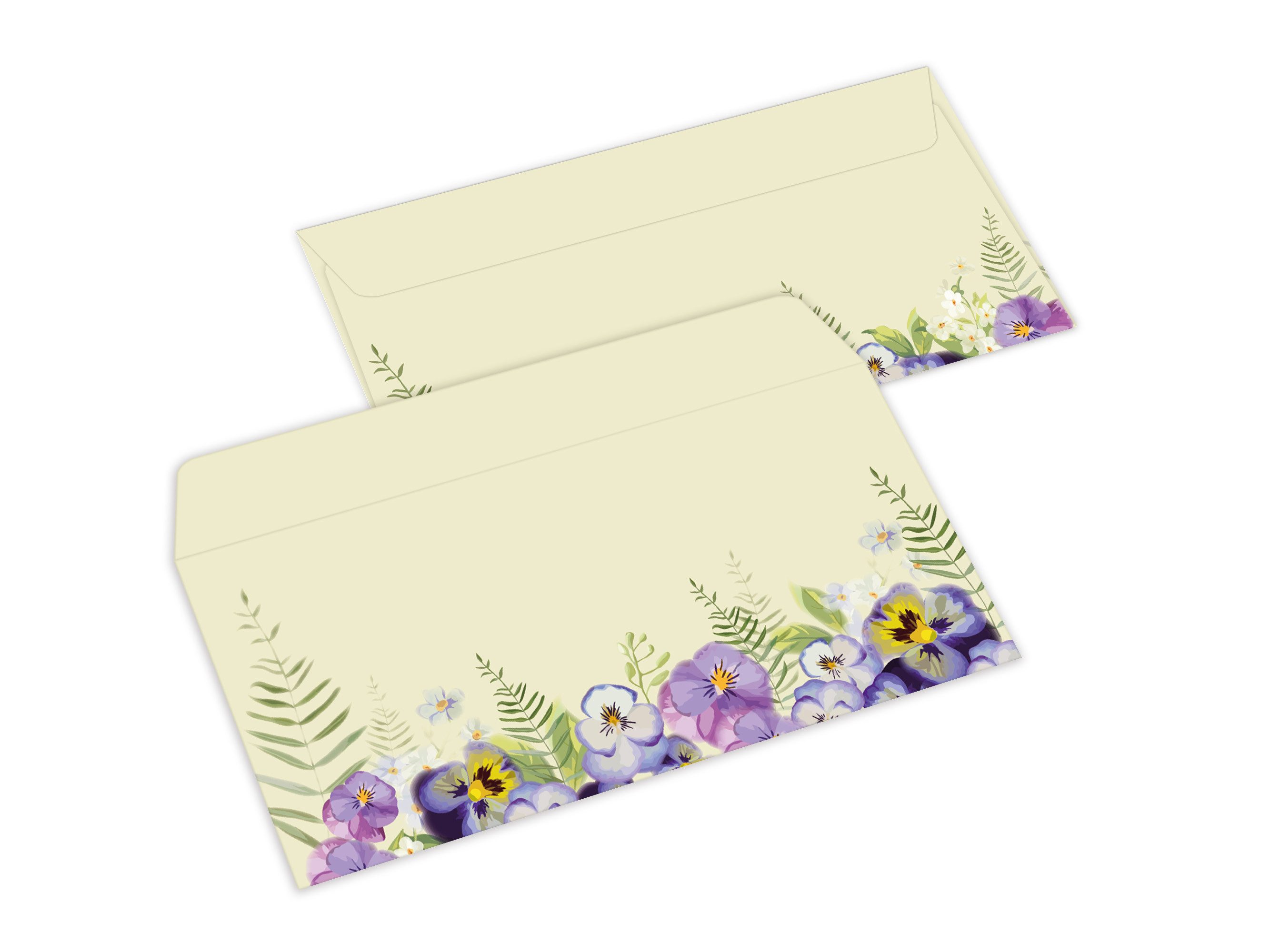 LIMONIA Briefpapier Set Briefblock A4 (Umschläge) Notizblock Papier Veilchen Motivpapier, Motiv Umschläge, Made in Germany