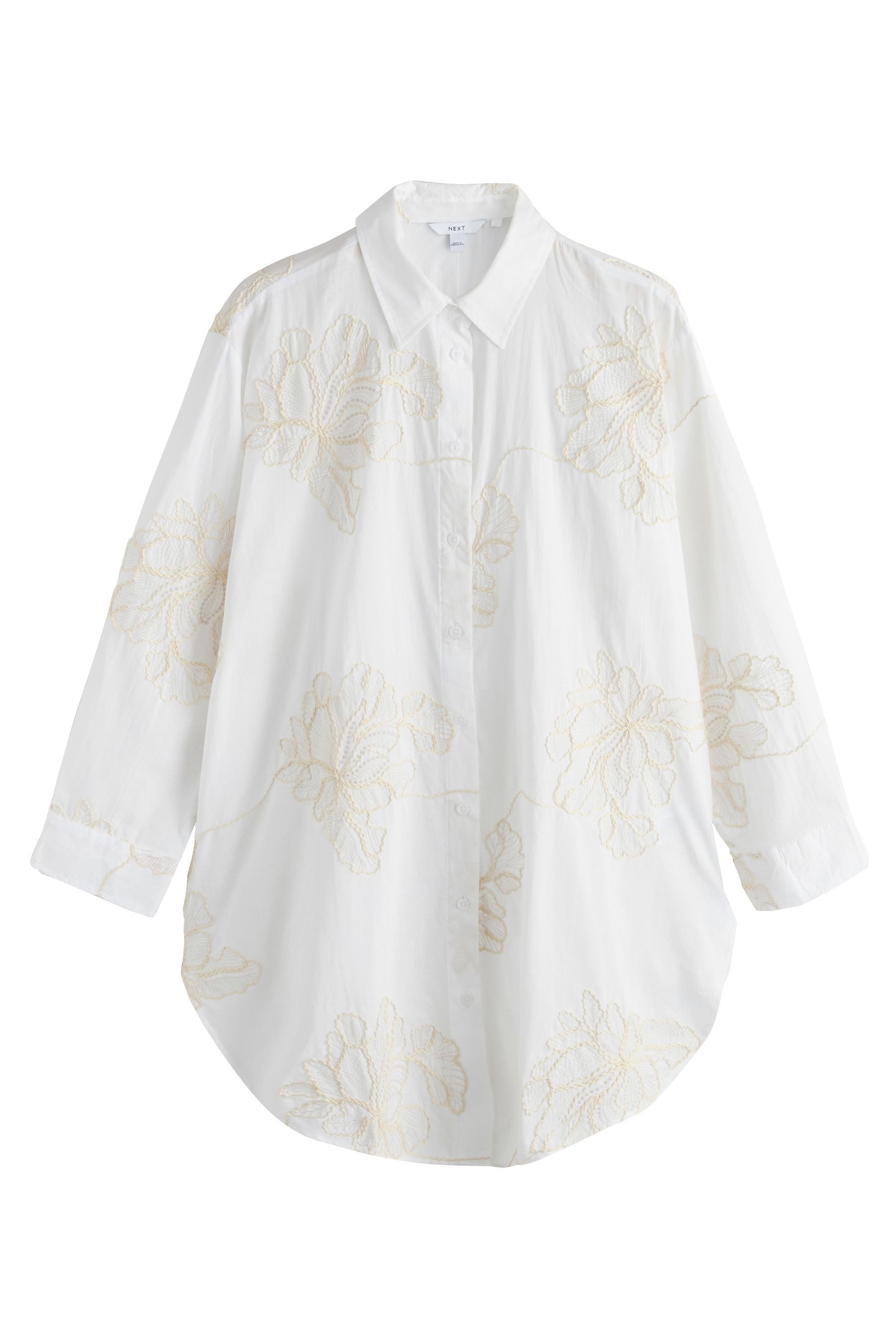 Strandshirt Strandhemd mit Blumen-Stickerei