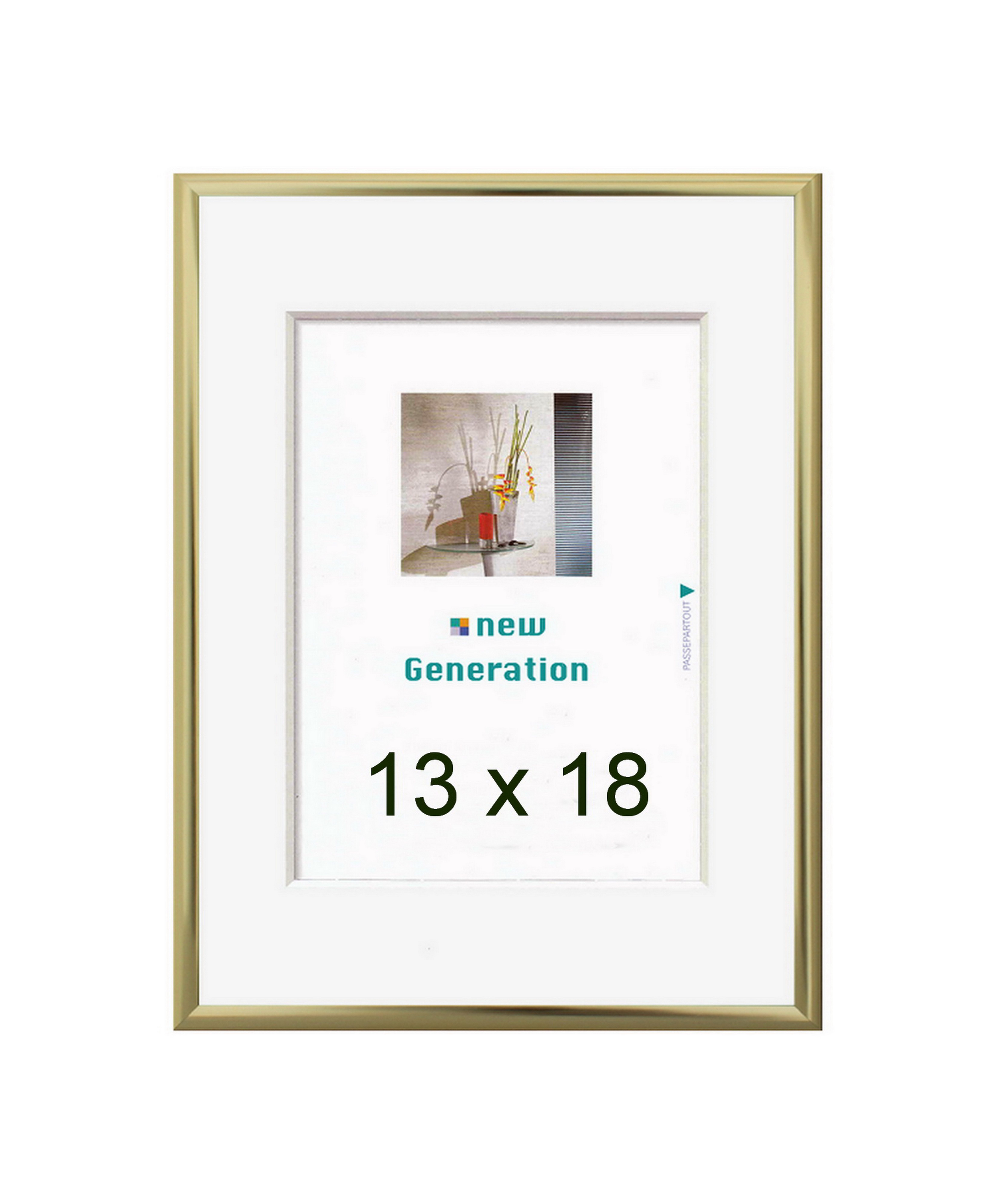 Oslo MasterLine Einzelrahmen Bilderrahmen Aluminium schmal Echtglas Fotorahmen Hoch- und Querformat, AS 13x18 gold glänzend mit Aufsteller, Alu Portraitrahmen
