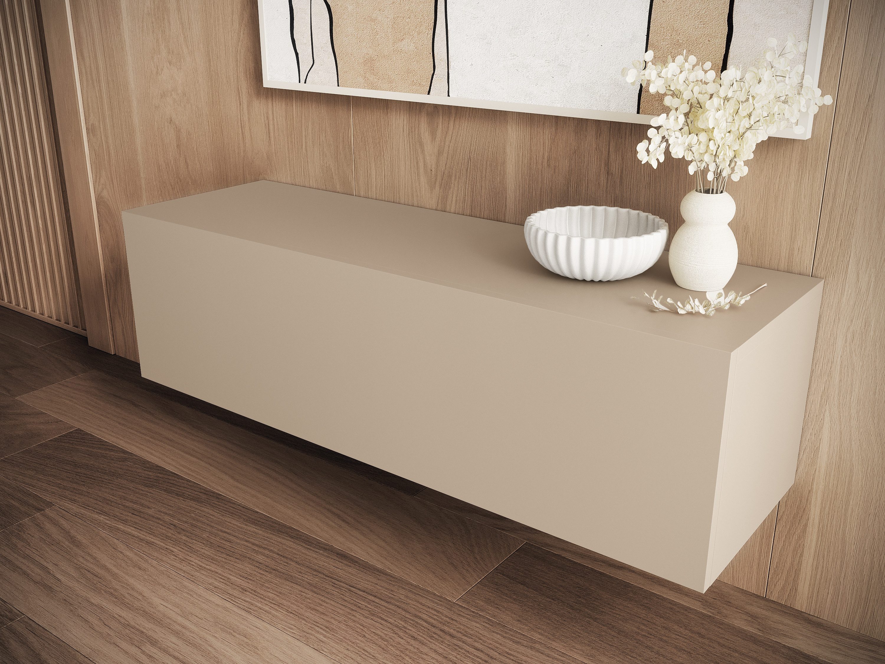 Platan Room Lowboard Kira, TV Schrank Fernsehschrank 105 / 140 / 210 / 280 cm breit Kaschmir Matt