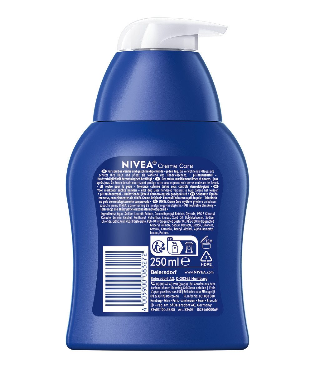 Nivea Flüssigseife Creme Care Pflegeseife mild Duft der NIVEA Creme 6 x 250ml, 6-tlg., Reinigt mit der original NIVEA Pflegeformel
