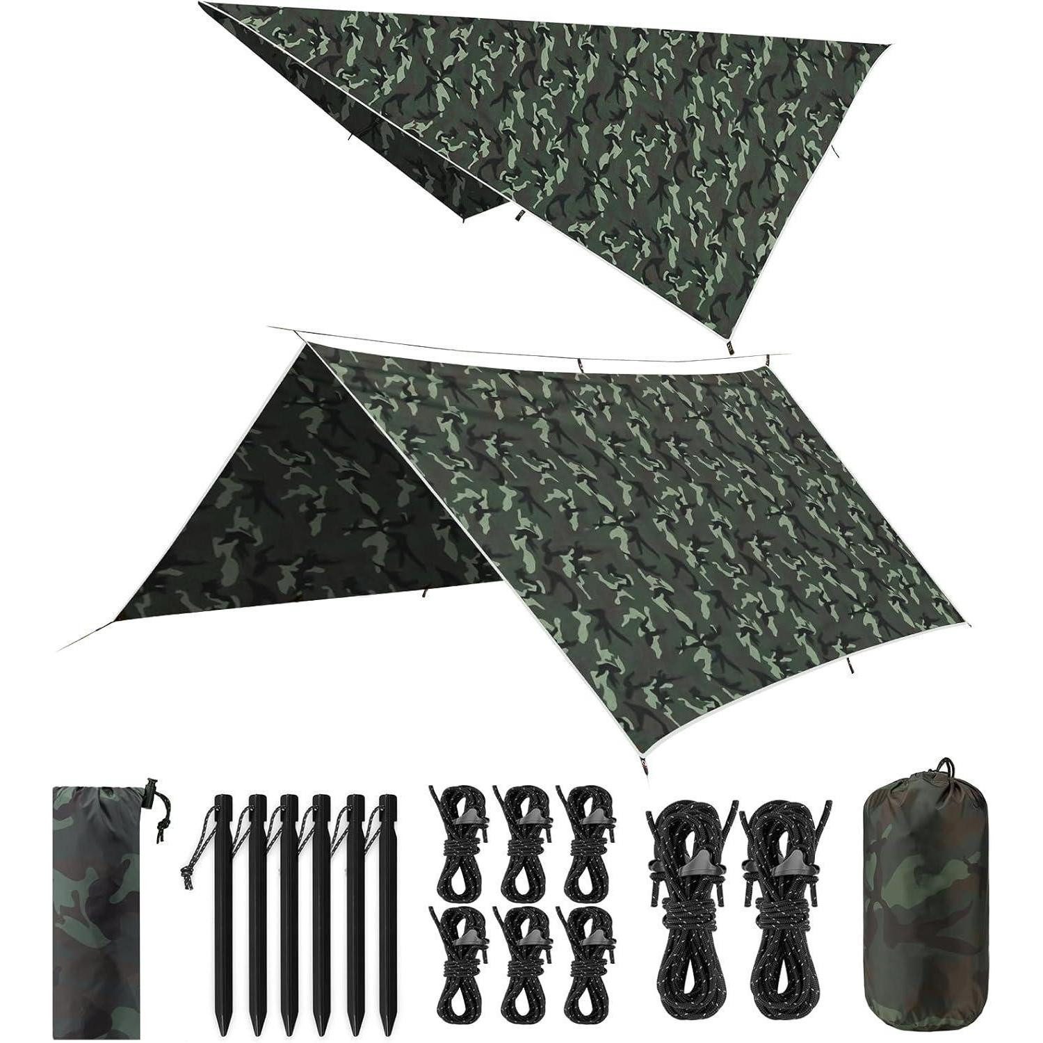LuxusKollektion Tarp-Zelt Tarp 3x3m Wasserdicht Ultraleicht UVschutz Öse Camping Camouflage 3x3M