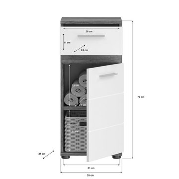 Newroom Kommode Pelia, Kommode Rauchsilber Weiß Hochglanz Modern Badschrank Standschrank Bad