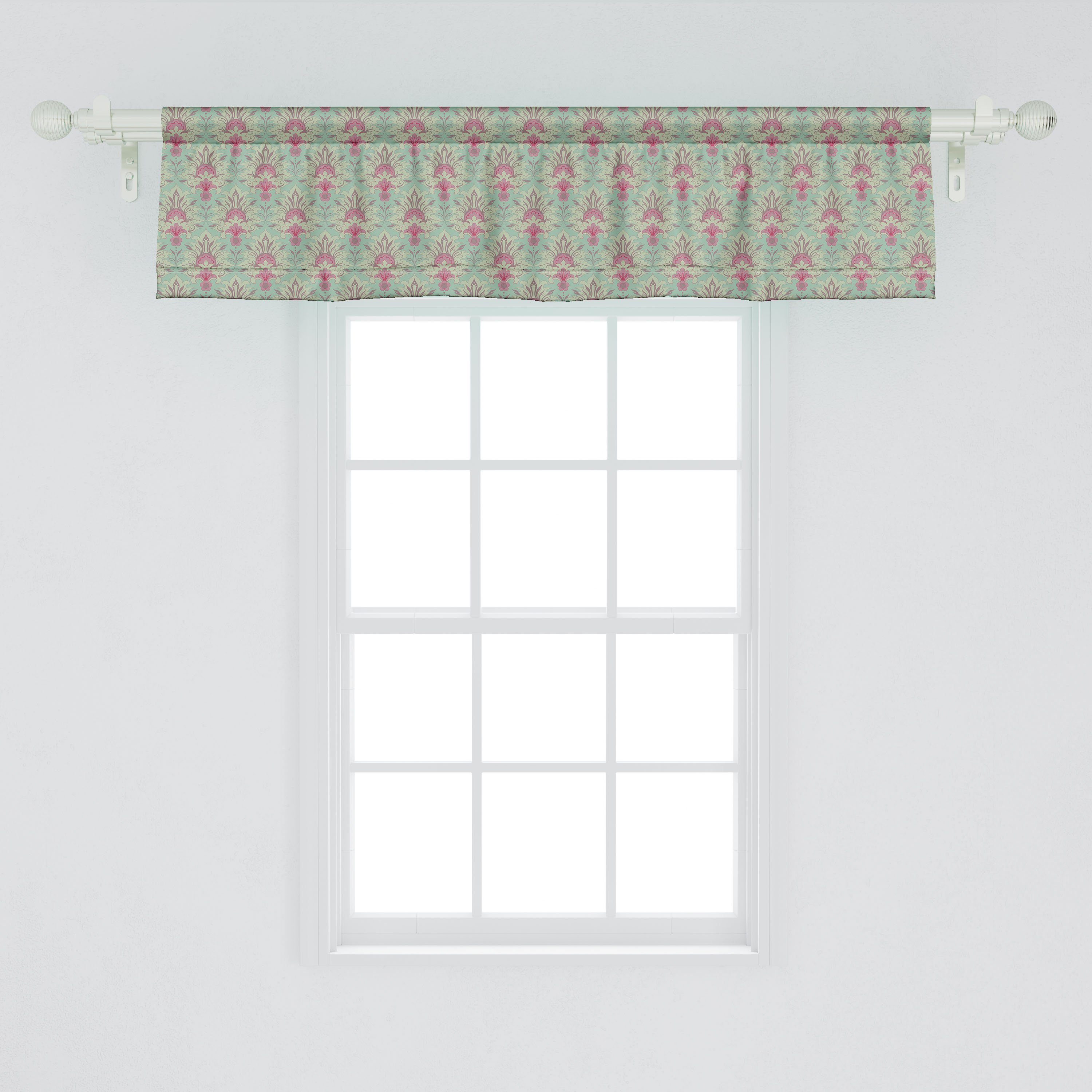 Vorhang Schlafzimmer Scheibengardine für Abakuhaus, Stangentasche, Volant mit Vintage Damast Victorian Microfaser, Blumen Dekor Küche