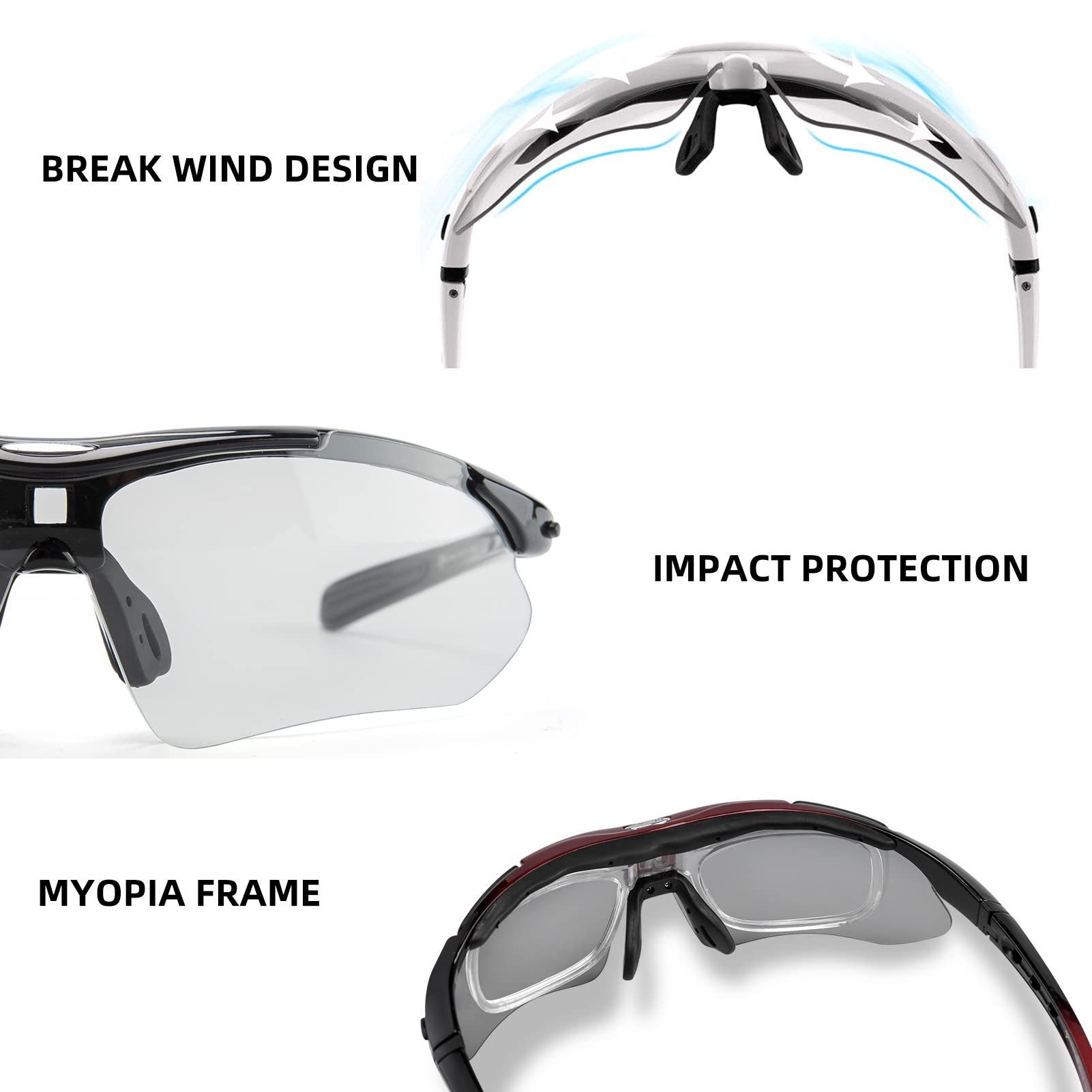 ROCKBROS Fahrradbrille Photochromatische Sportbrille, UV-400 geeignet für Outdoor-Sportarten, Ultra photochromic lenses
