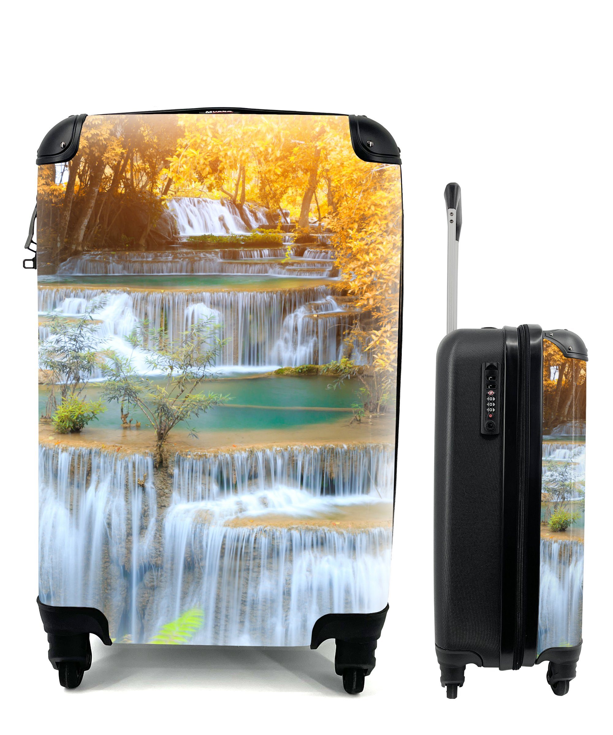 MuchoWow Handgepäckkoffer Wasserfall - Herbst - Bäume - Braun - Wasser, 4 Rollen, Reisetasche mit rollen, Handgepäck für Ferien, Trolley, Reisekoffer