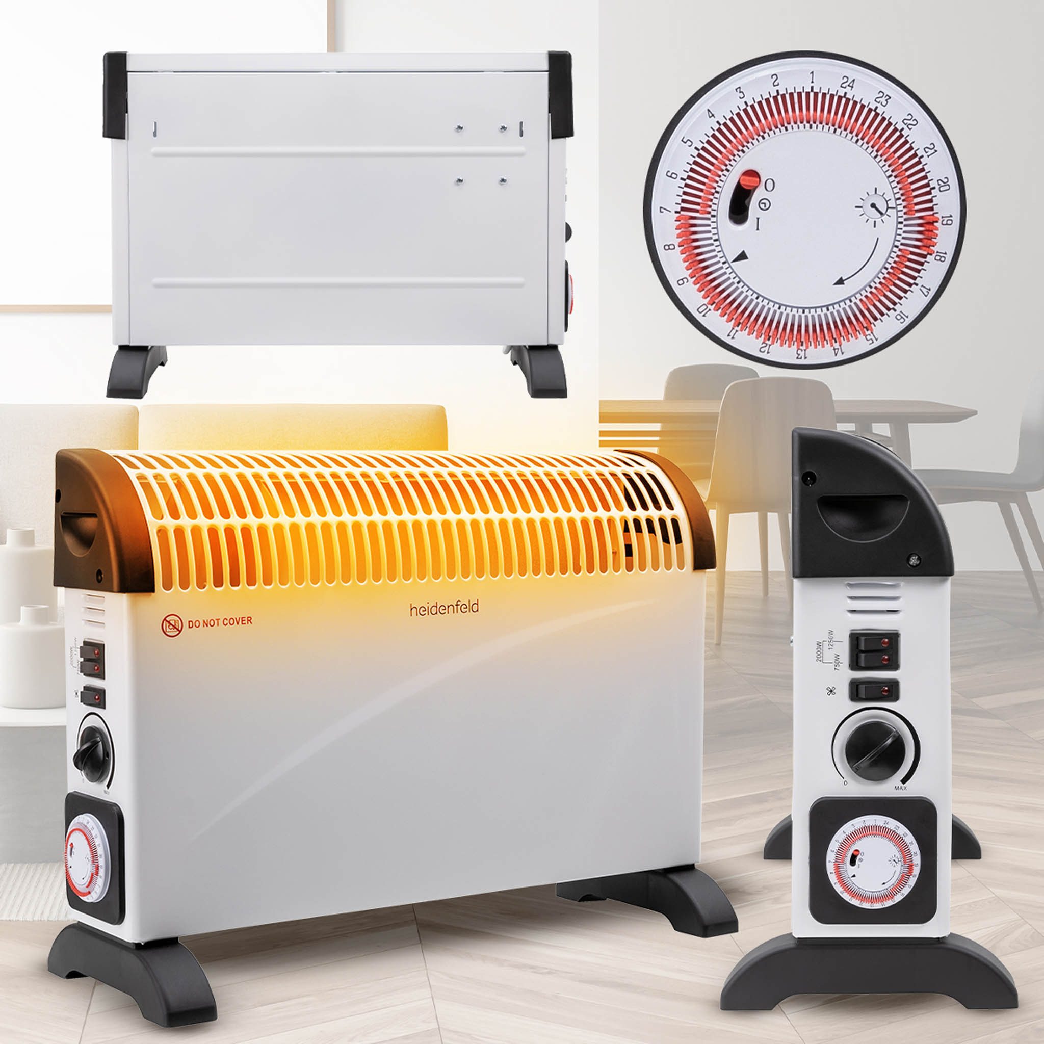 Heidenfeld Heizlüfter Konvektor Elektroheizung HL200 3 Jahre Garantie 3 Heizstufen, 2015 W, Turbo-Modus, energiesparende Heizung, elektrische Konvektorheizung