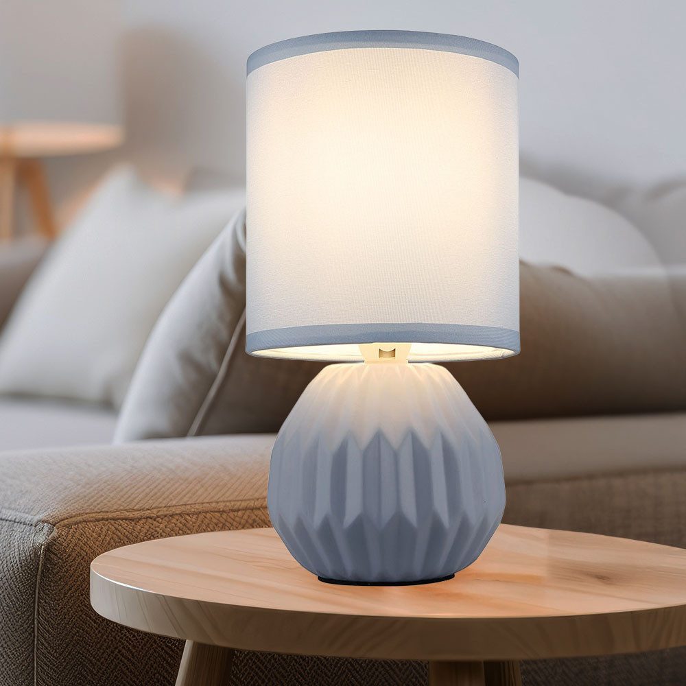 GLOBO LIGHTING Tischleuchte, Leuchtmittel nicht inklusive, Tischlampe Tischleuchte Nachttischlampe Keramik Textil blau 2er Set