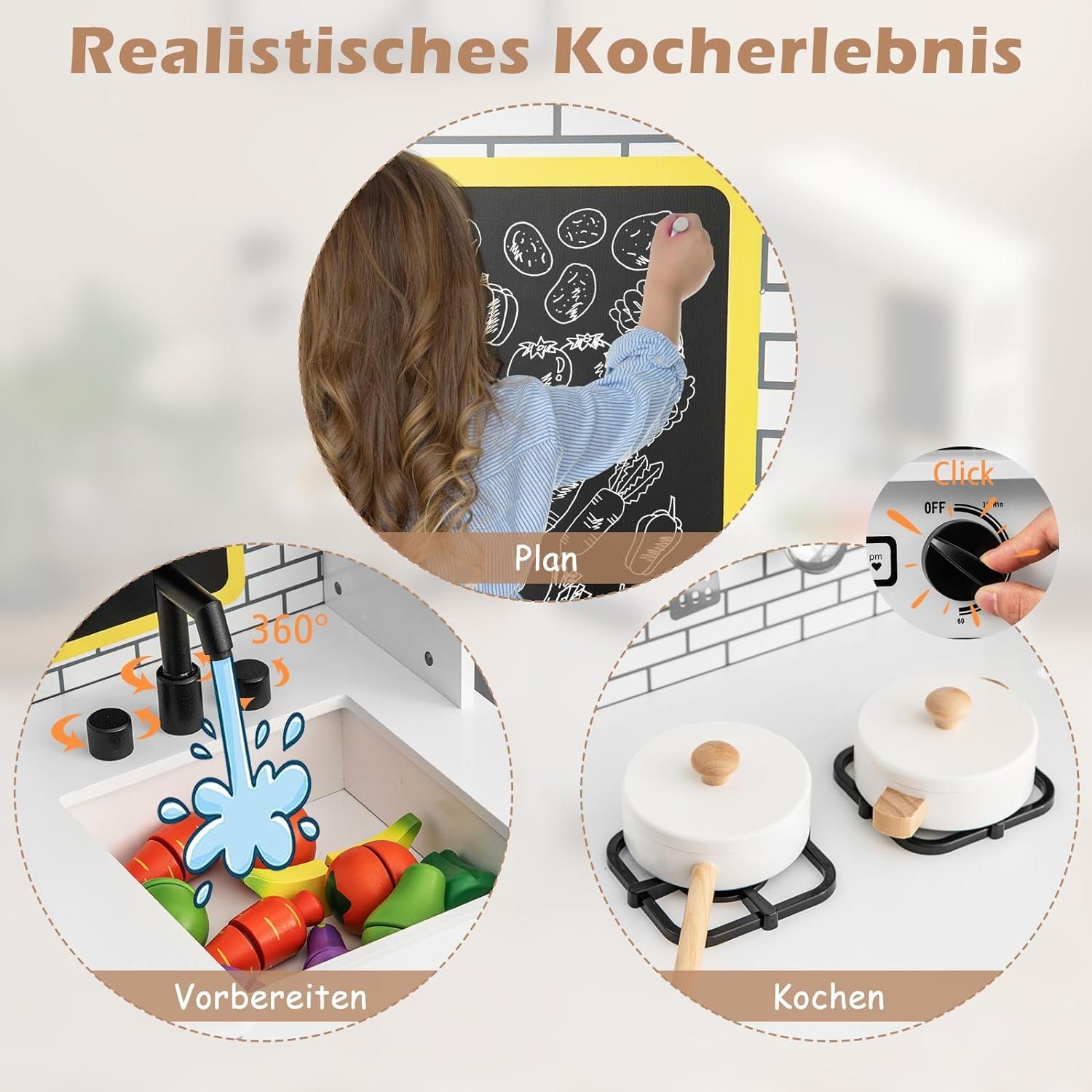 KOMFOTTEU Spielküche, mit Tafel, Herd, Wasserhahn günstig online kaufen