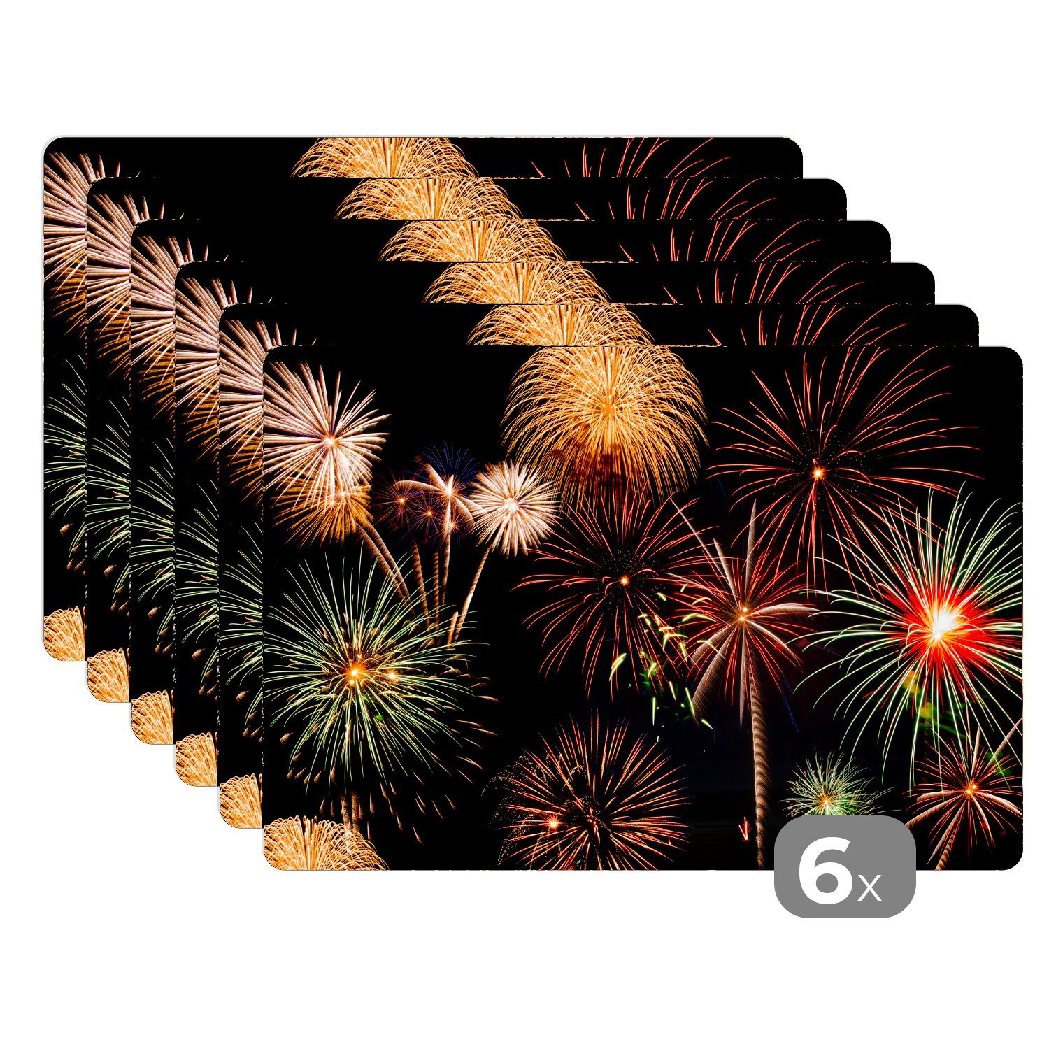 Platzset, Buntes Feuerwerk vor dunklem Himmel in der Silvesternacht, MuchoWow, (6-St), Platzset, Platzdecken, Platzmatte, Tischmatten, Schmutzabweisend